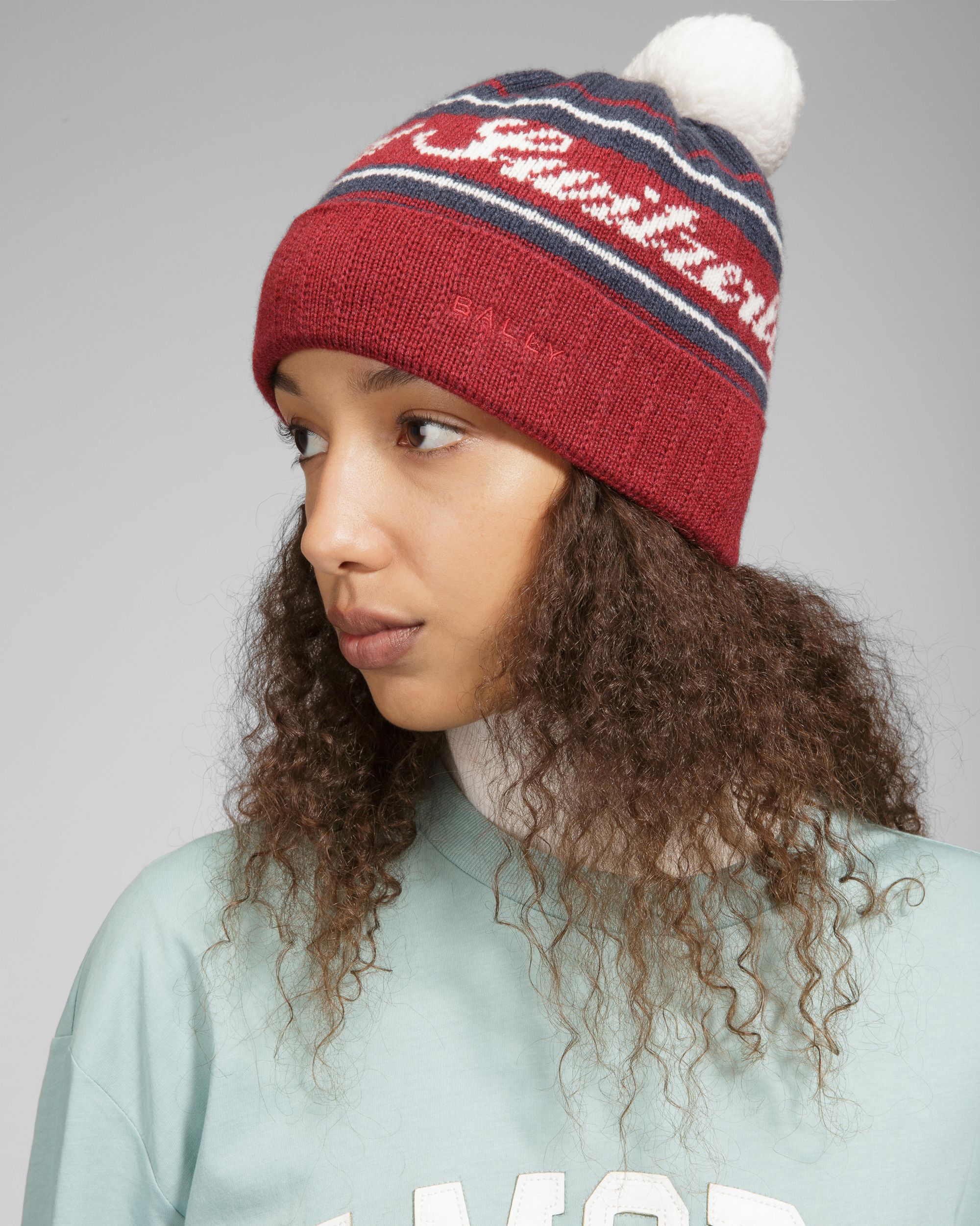 Wool Jacquard Hat In Red & Navy - Men's - Bally - 06
