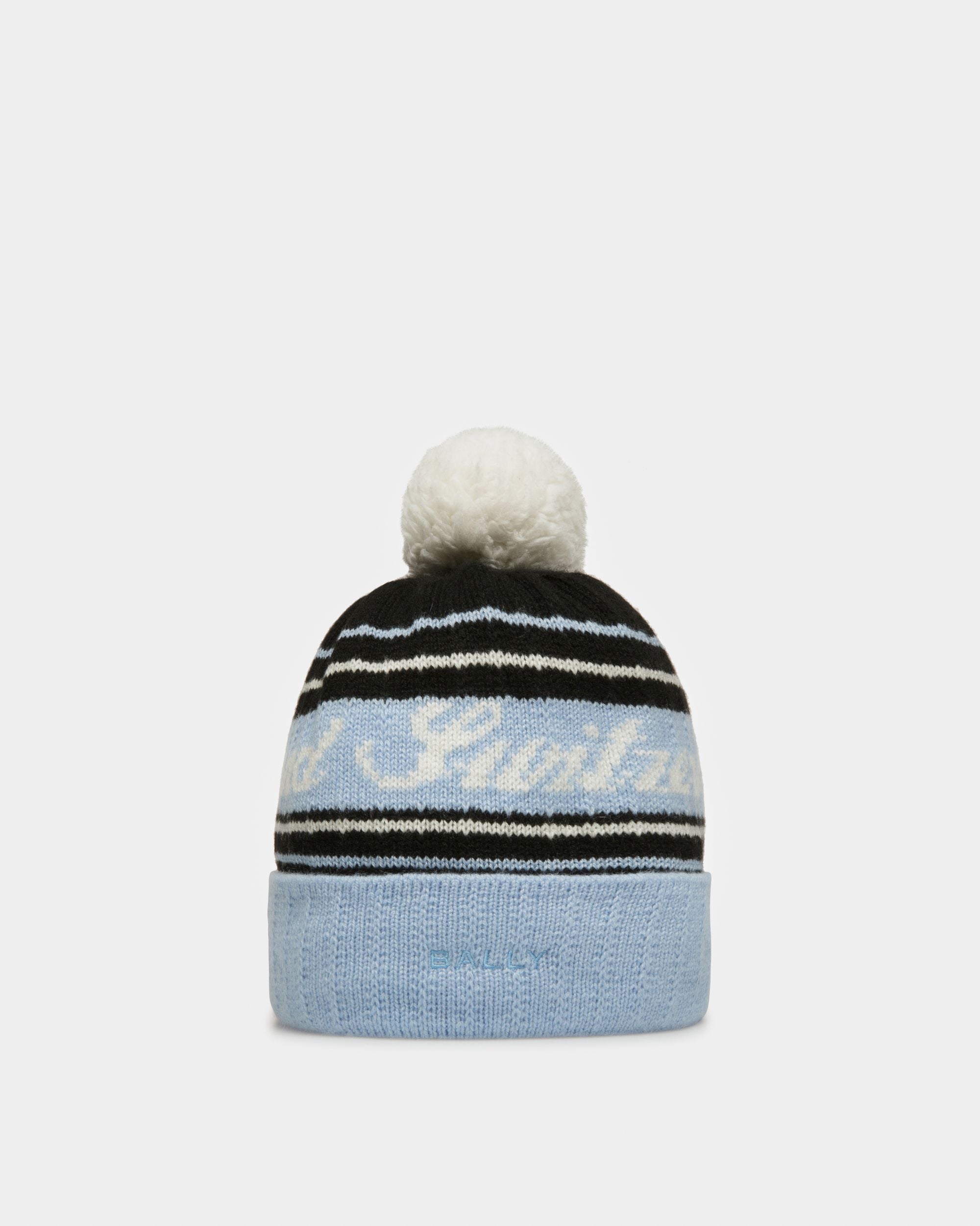 Wool Jacquard Hat In Light Blue & Black - Men's - Bally - 01