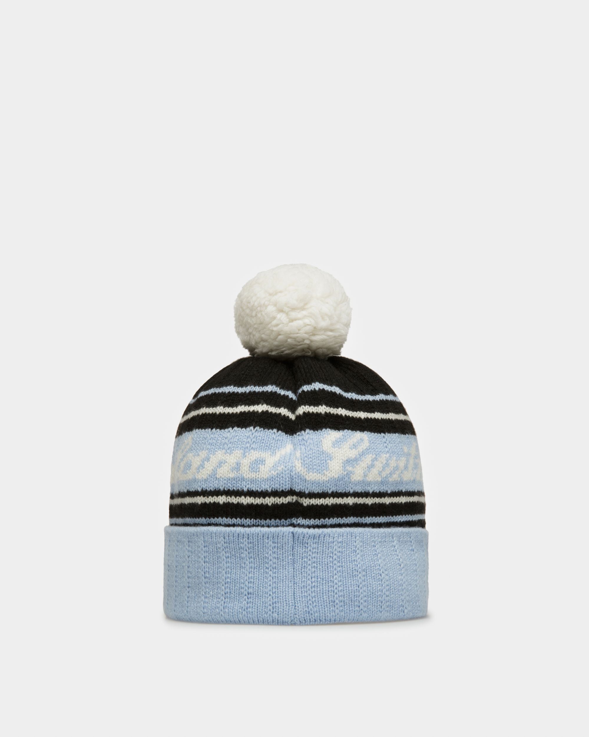 Wool Jacquard Hat In Light Blue & Black - Men's - Bally - 03