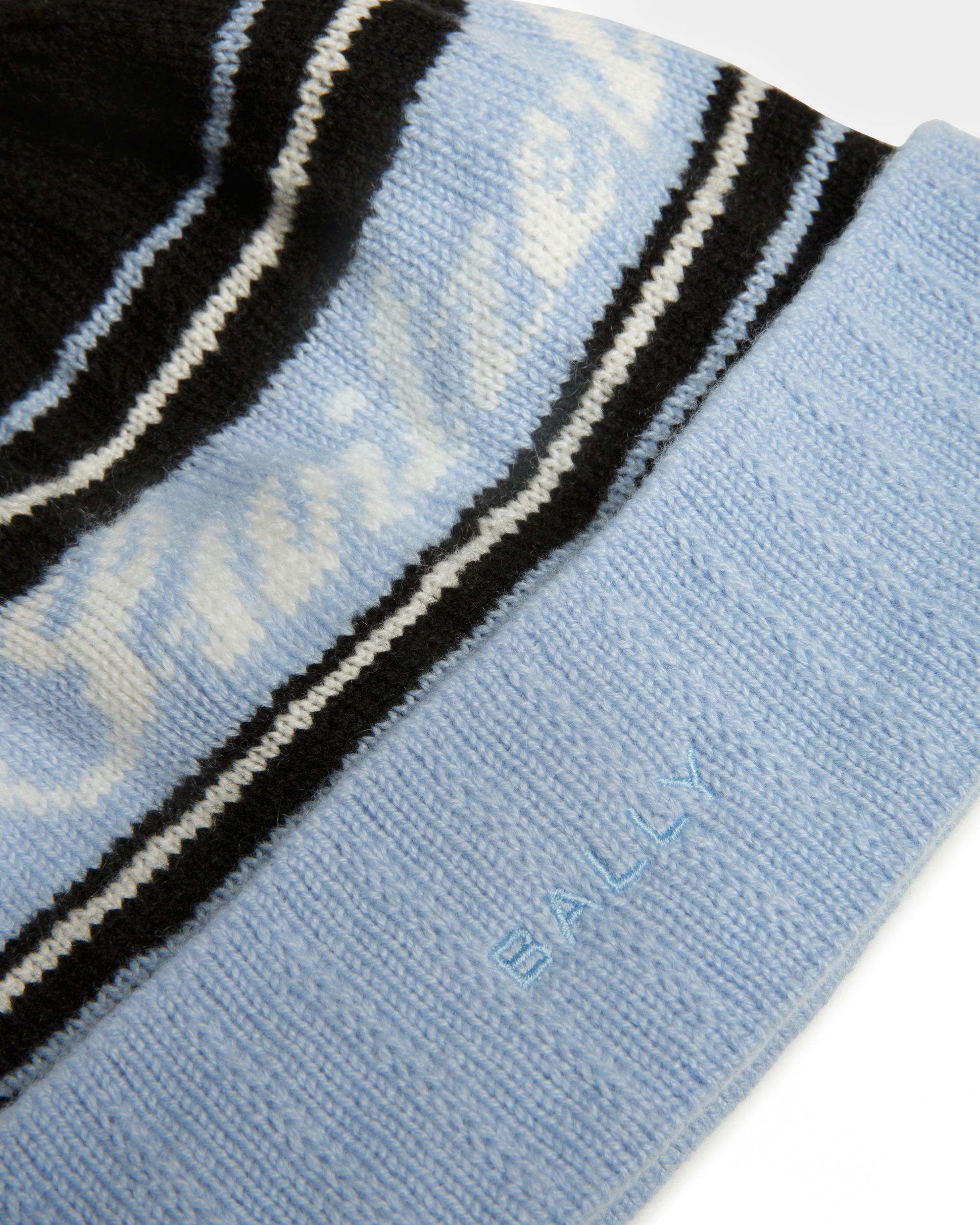 Wool Jacquard Hat In Light Blue & Black - Men's - Bally - 04