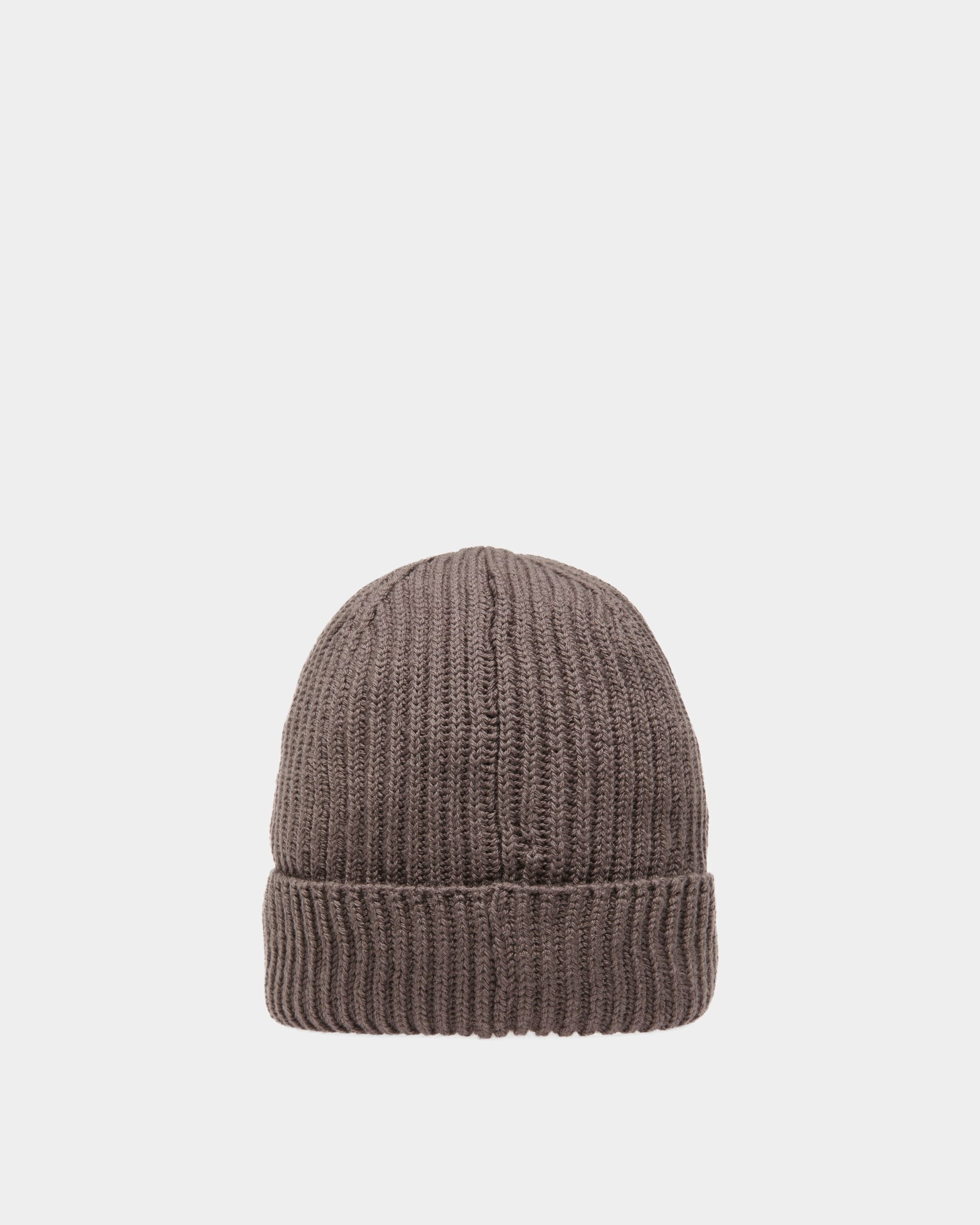 Men's Ribbed Beanie Hat In Dark Mineral Wool Bally