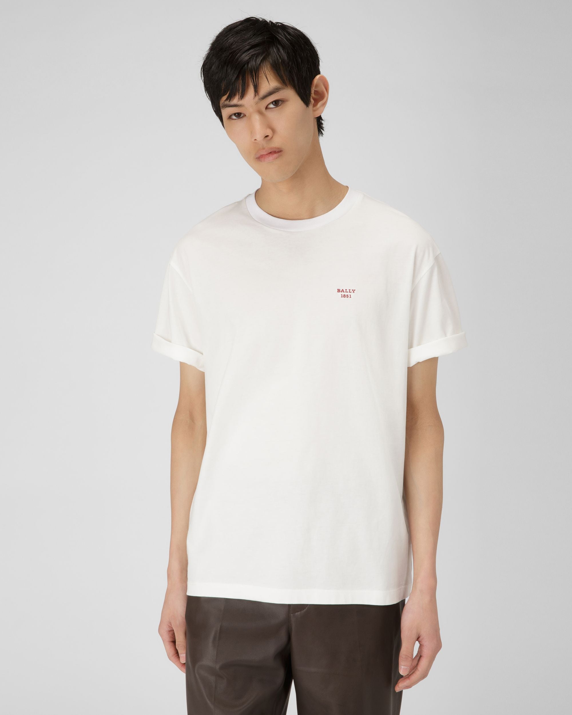 Organic Cotton T-Shirt In Bone - Men's - Bally - 01