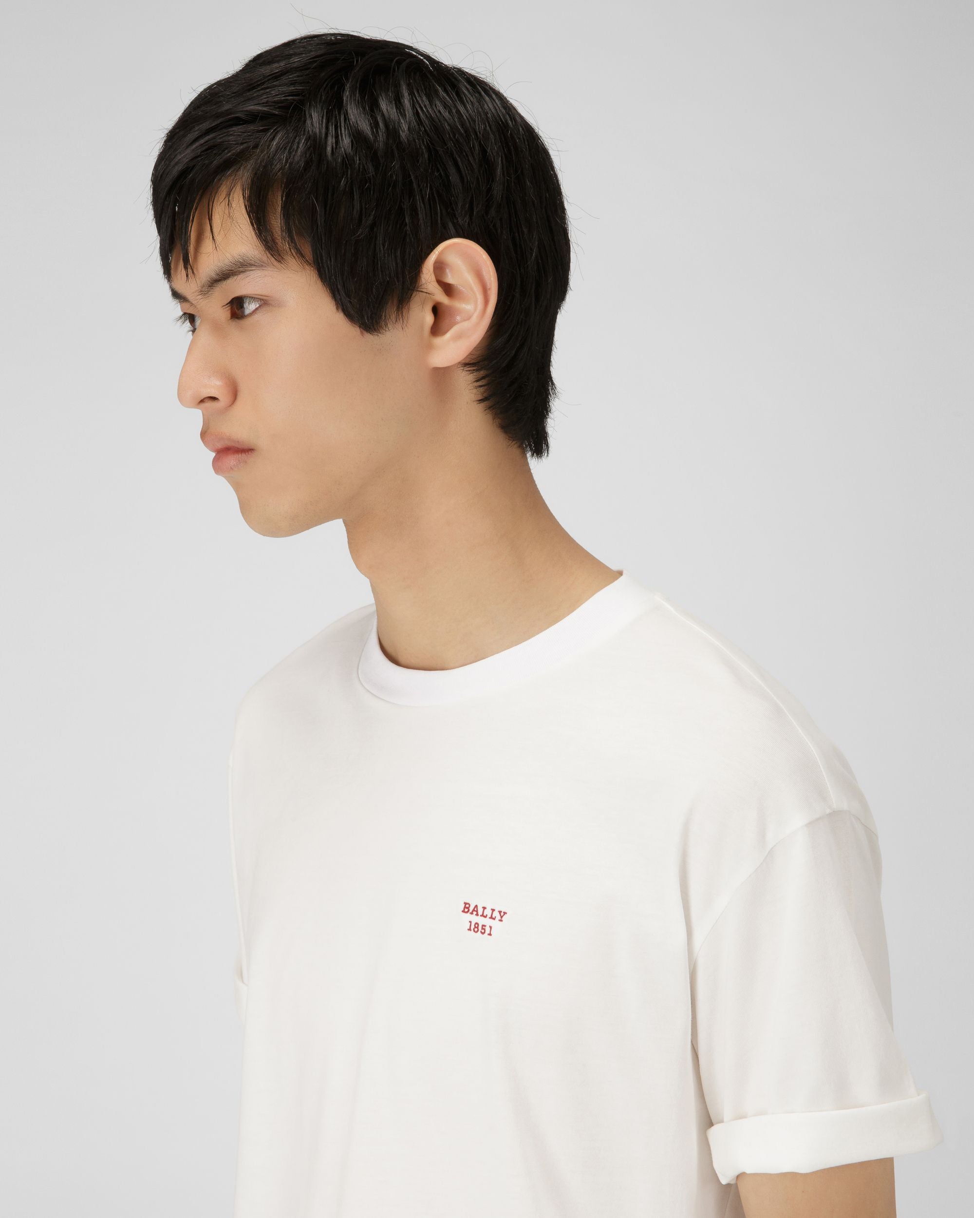 Organic Cotton T-Shirt In Bone - Men's - Bally - 02
