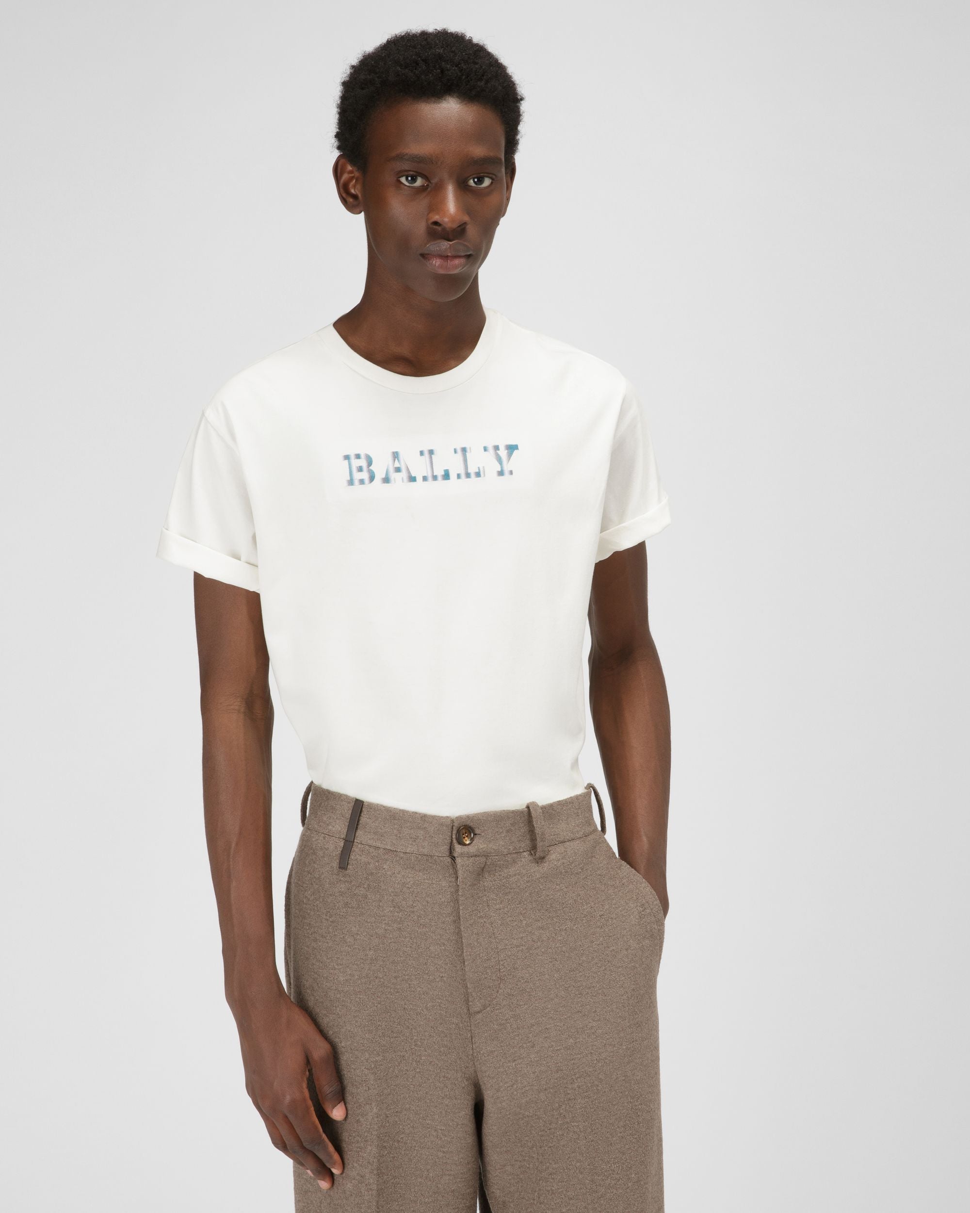 Organic Cotton T-Shirt In Bone - Men's - Bally - 01