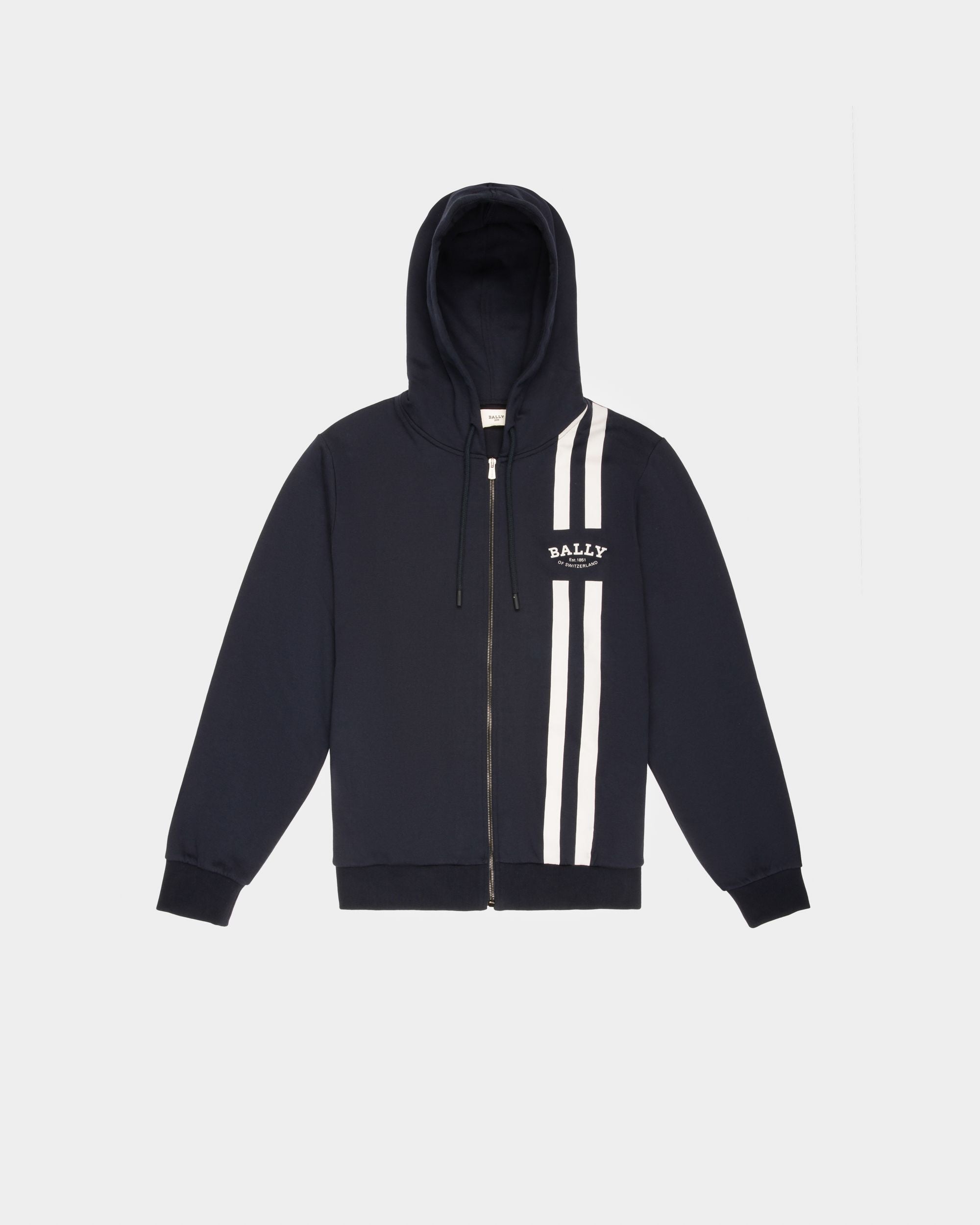 Bally Stripe Hoodie Cotton Sweatshirt In Navy - Men's - Bally - 01
