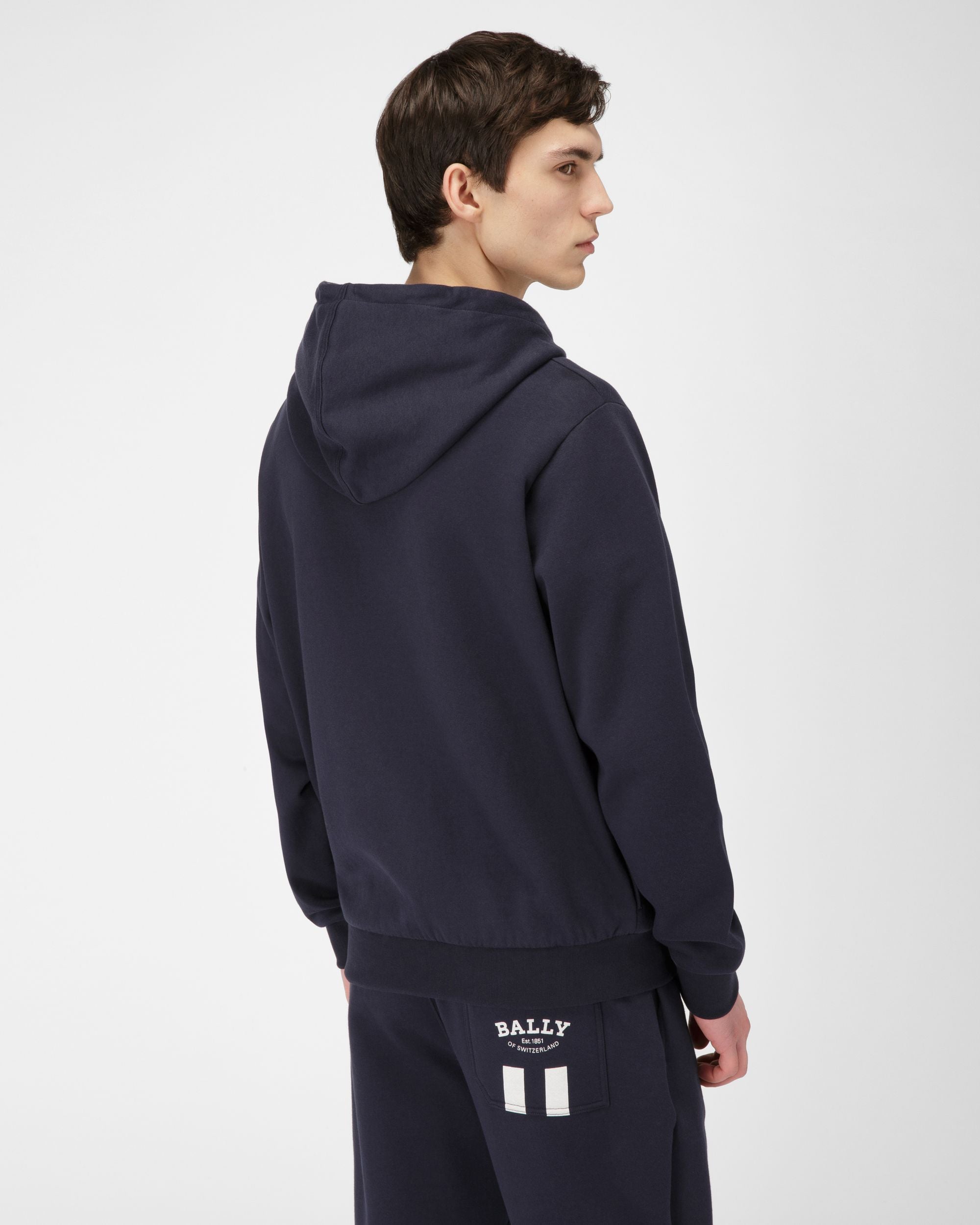 Bally Stripe Hoodie Cotton Sweatshirt In Navy - Men's - Bally - 03