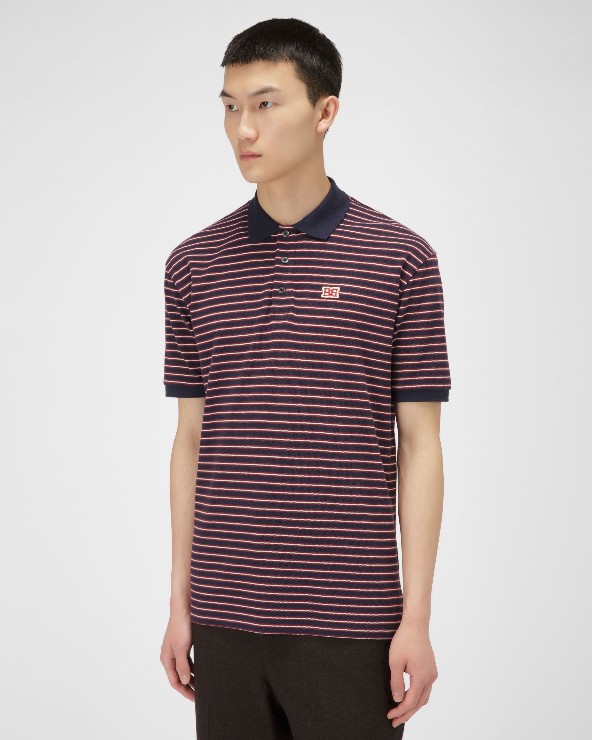 Cotton Polo Shirt In Navy - Men's - Bally - 02
