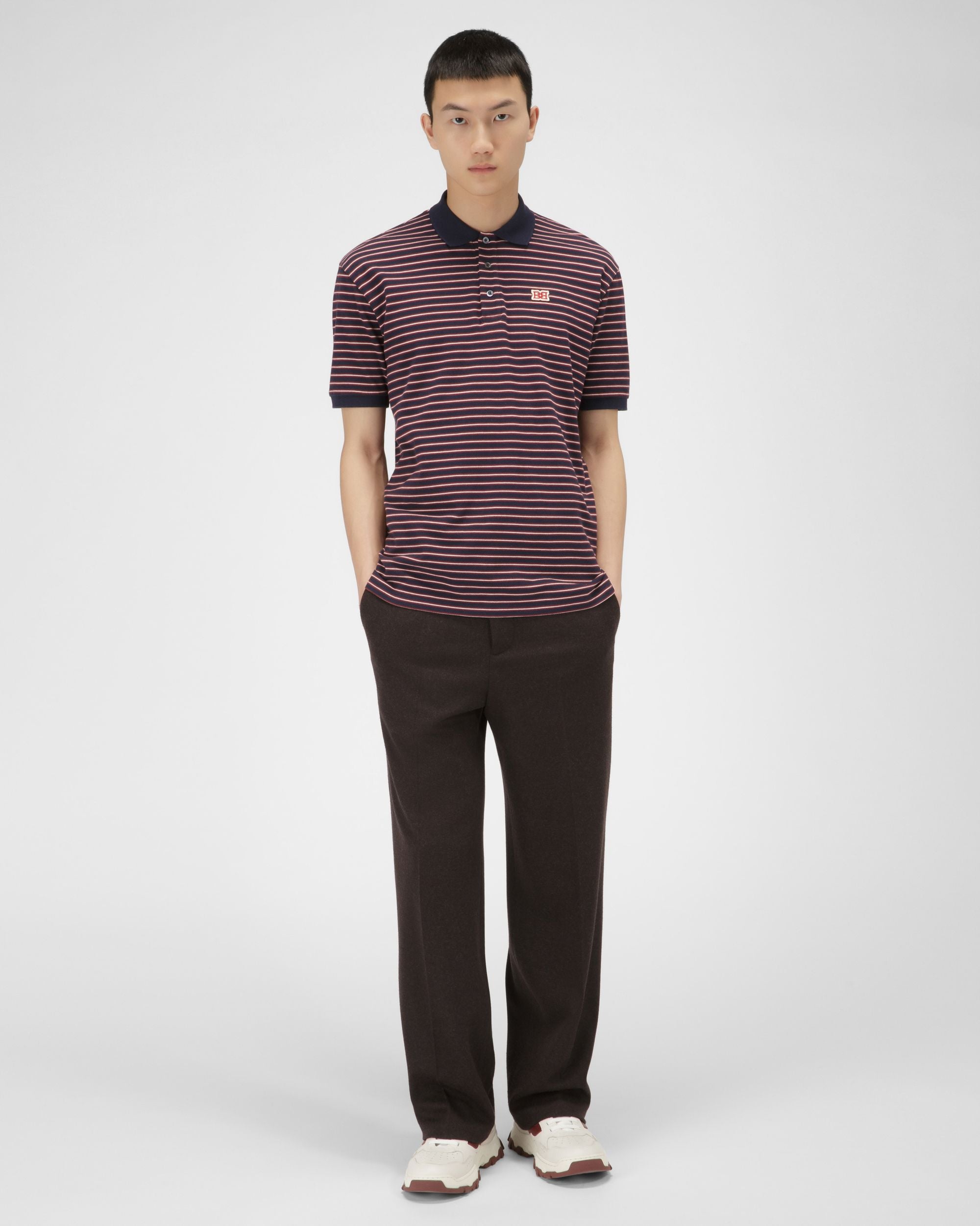 Cotton Polo Shirt In Navy - Men's - Bally - 05