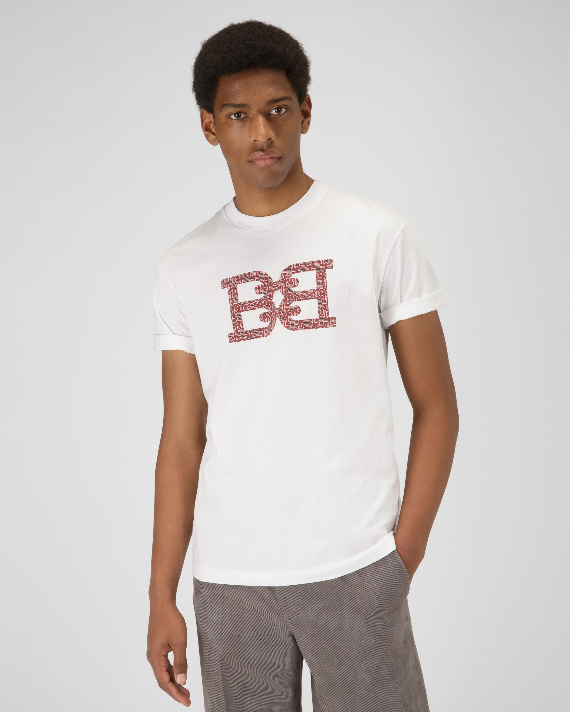 Organic Cotton T-Shirt In White And Heritage Red - Men's - Bally - 01