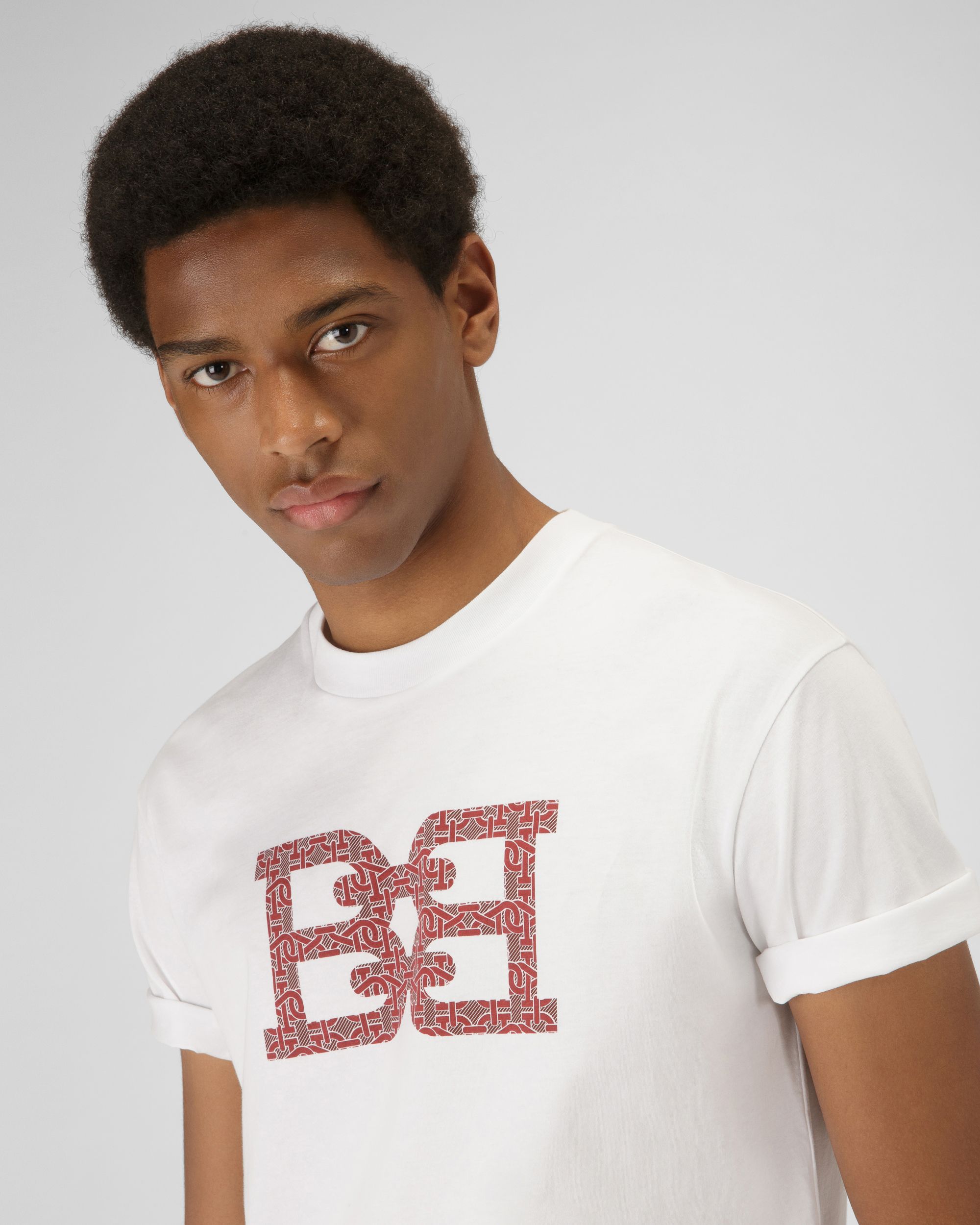 Organic Cotton T-Shirt In White And Heritage Red - Men's - Bally - 02
