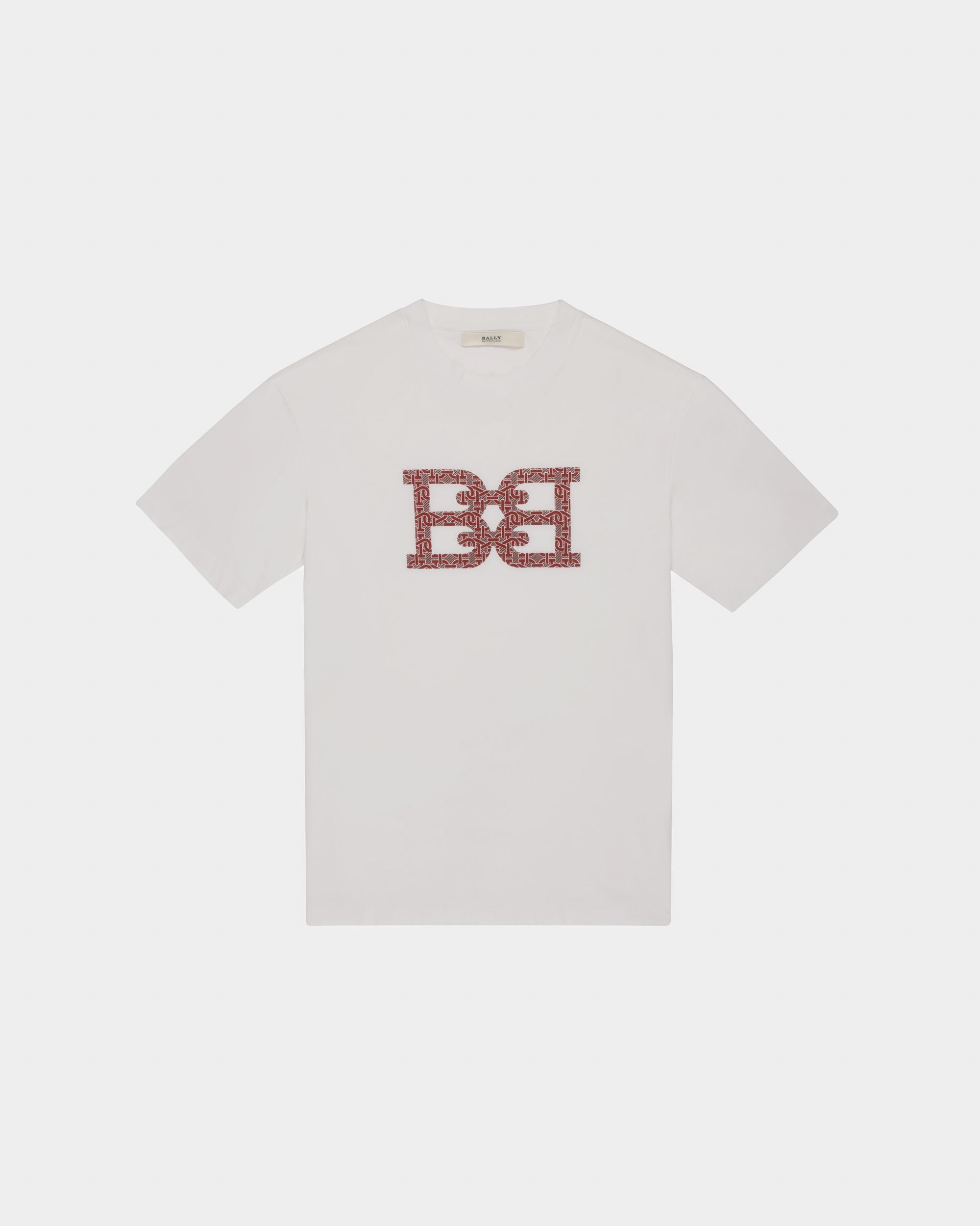 Organic Cotton T-Shirt In White And Heritage Red - Men's - Bally - 04