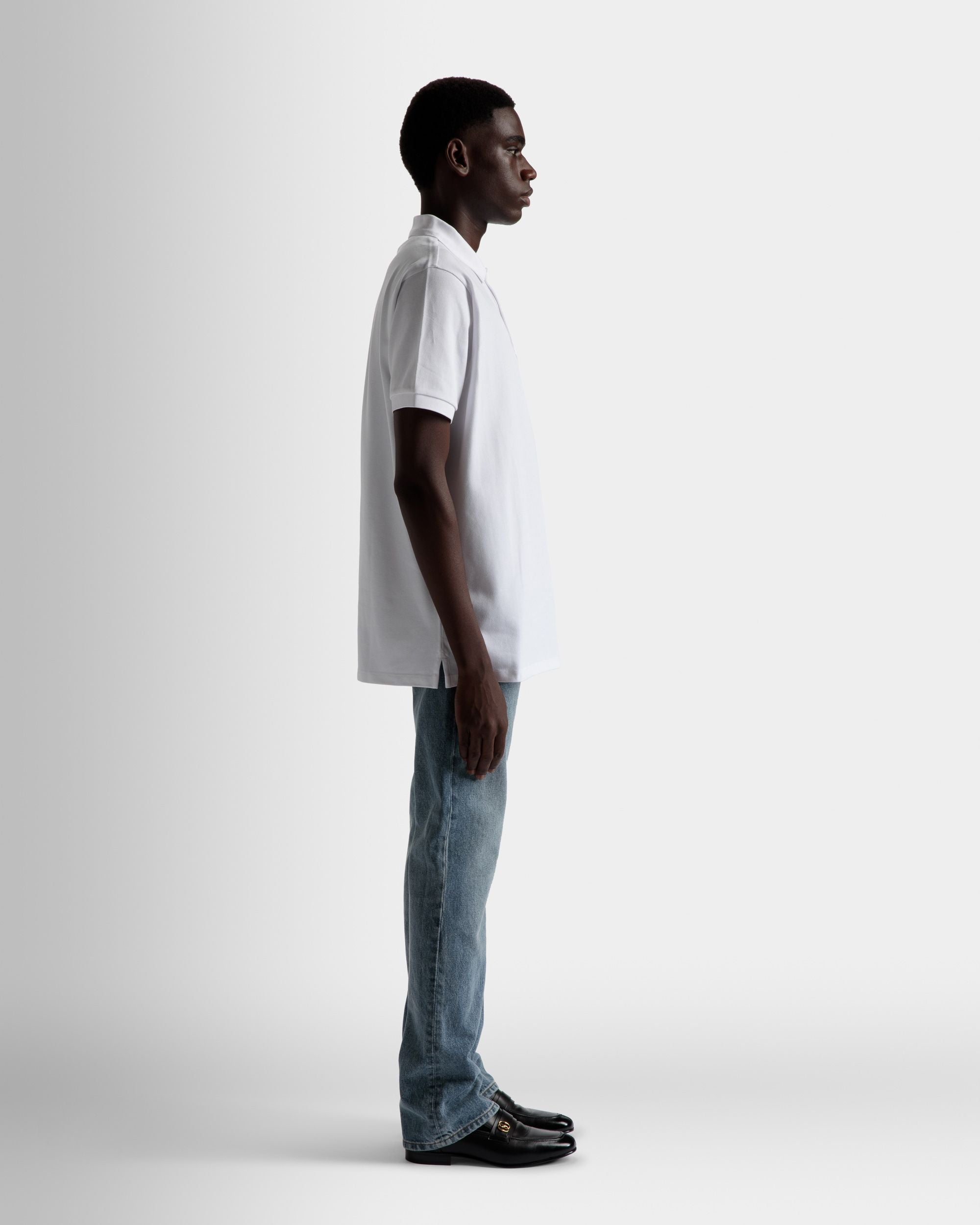 Short Sleeve Polo In White Cotton - Men's - Bally - 05