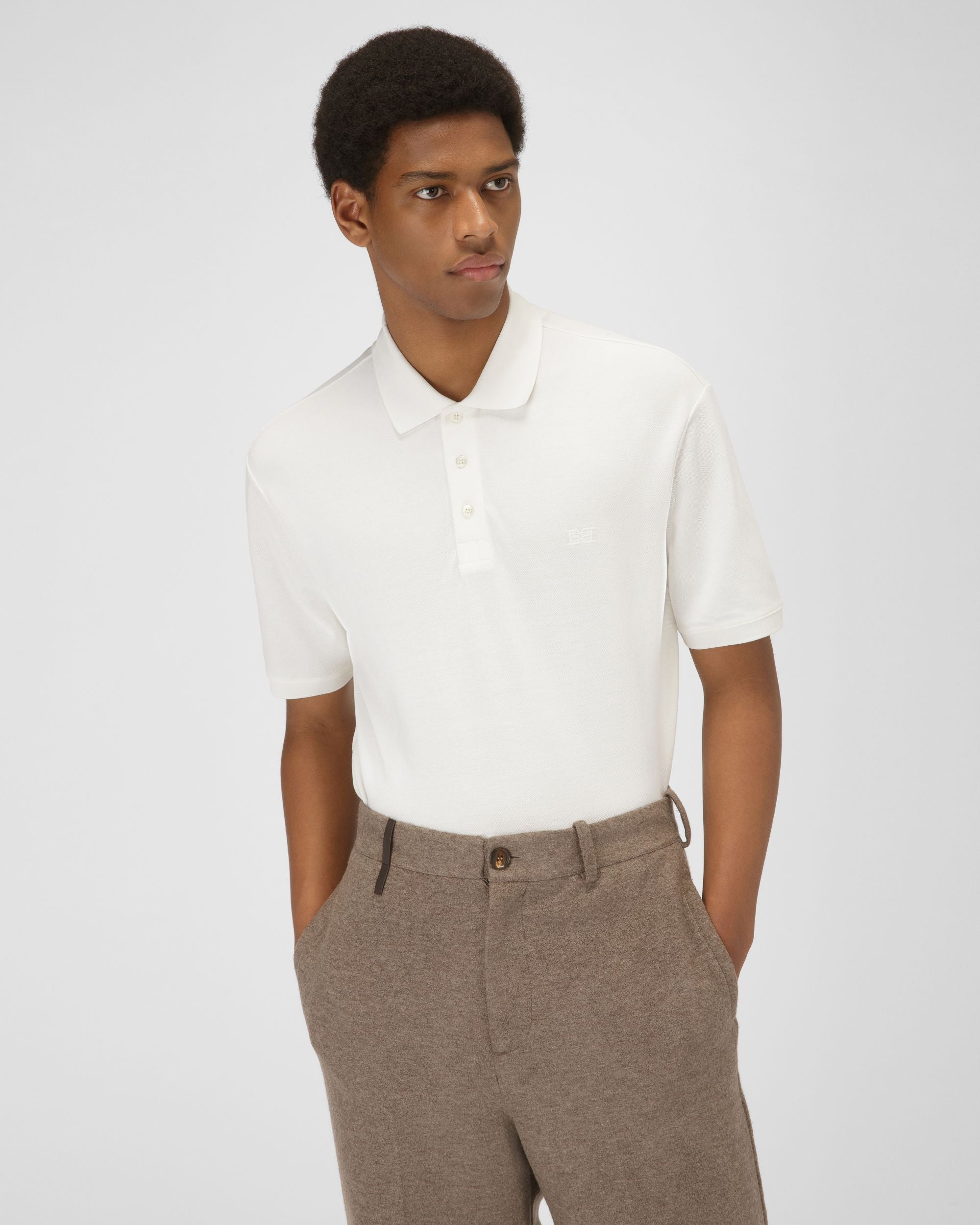 Cotton Polo T-Shirt In Bone - Men's - Bally - 01
