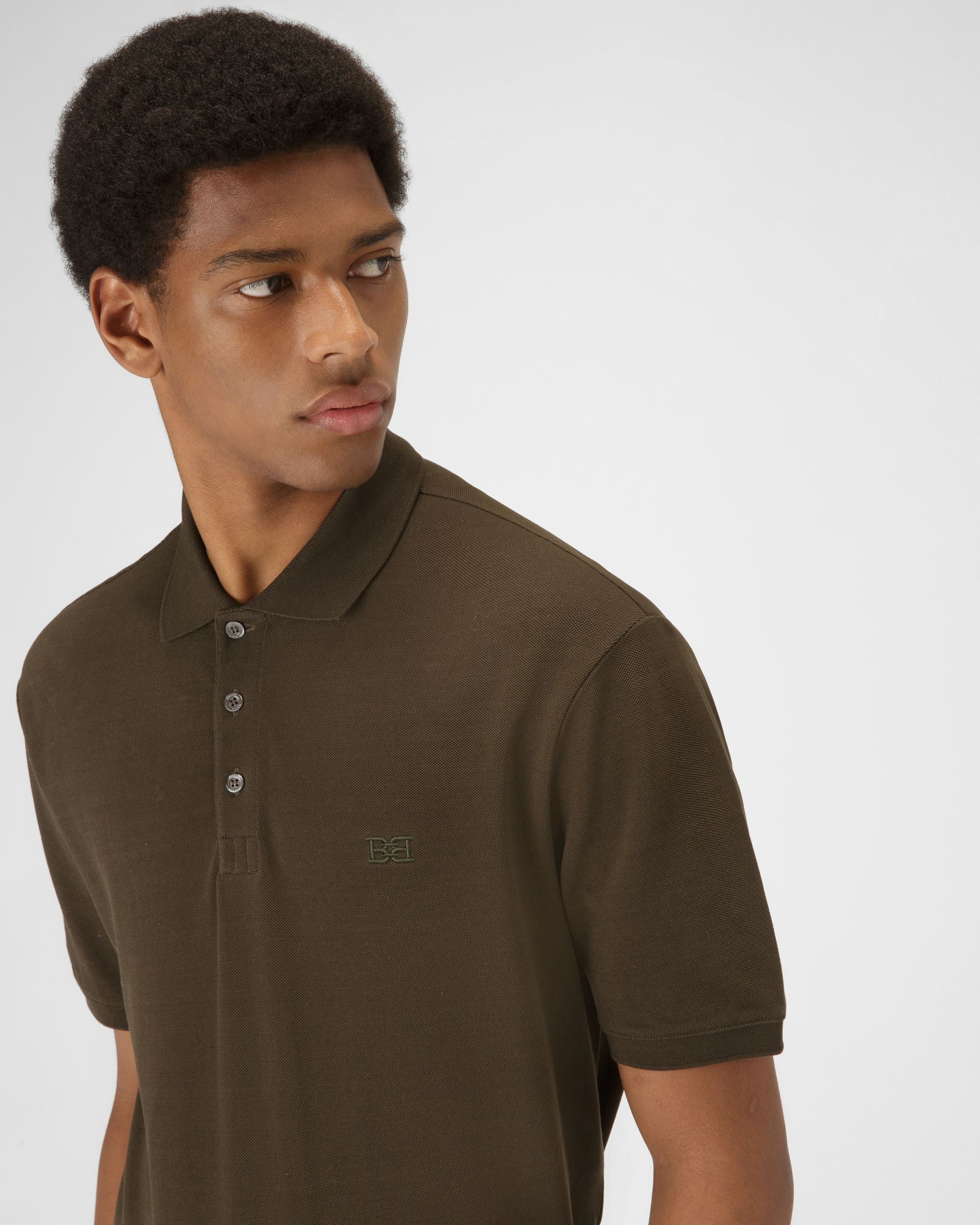 Cotton Polo Shirt In Army Green - Men's - Bally - 02