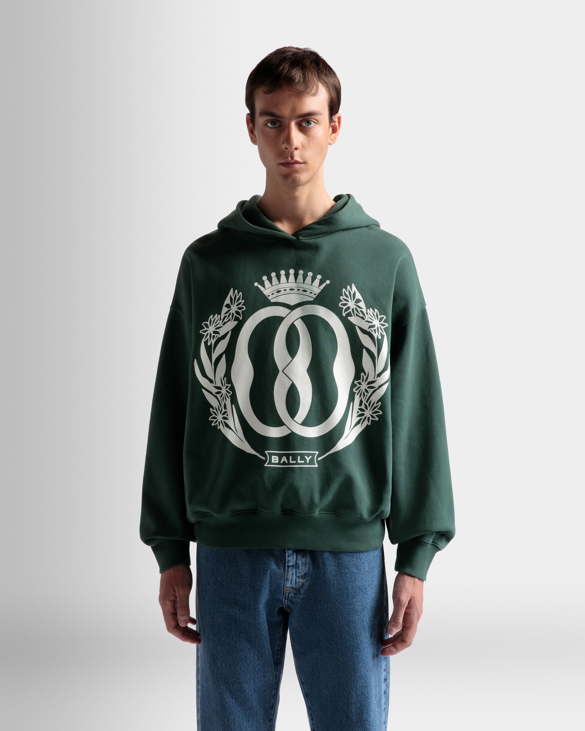 Foiled Hooded Sweatshirt In Kelly Green Cotton - Men's - Bally - 03