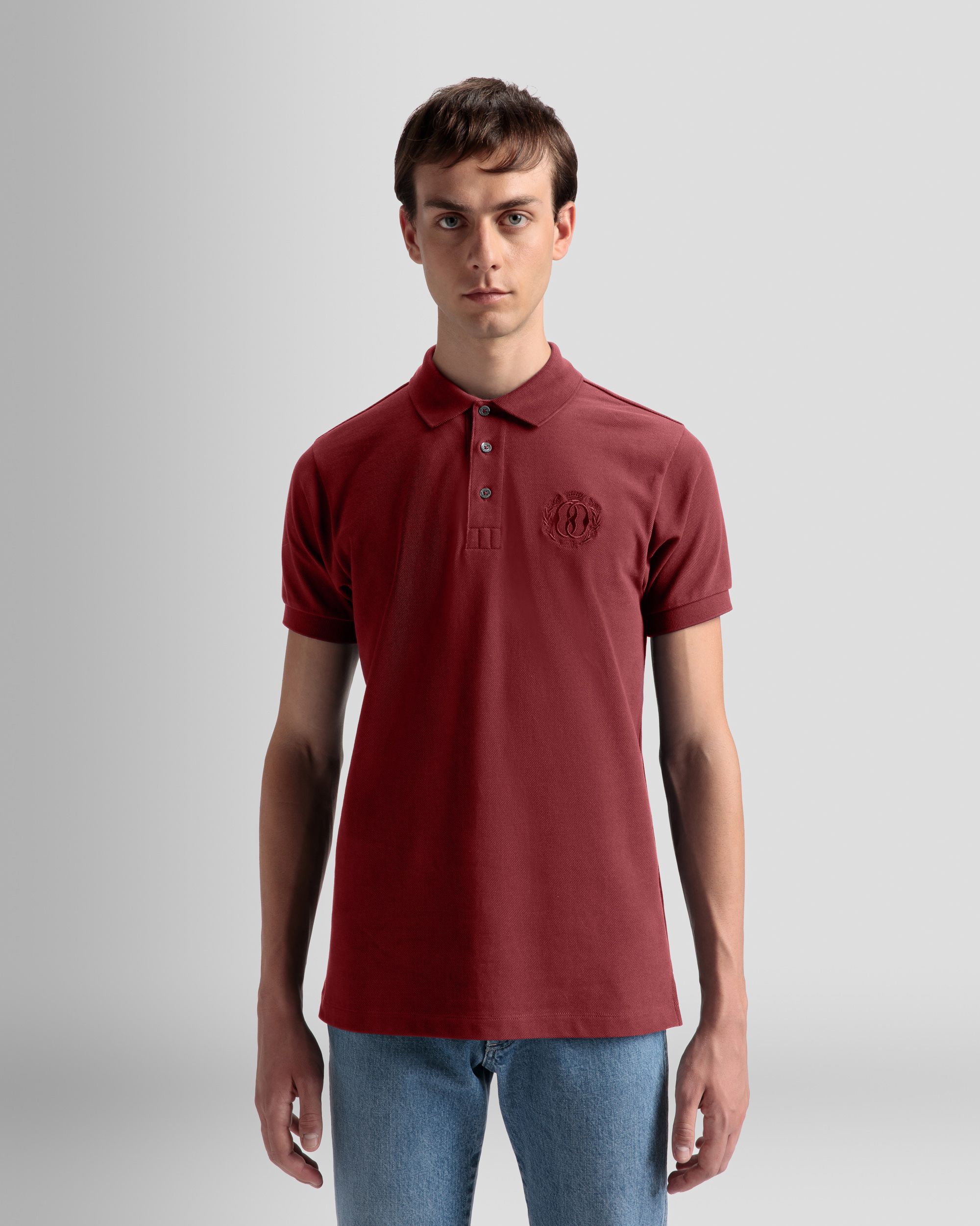 Emblem Polo In Burgundy Cotton - Men's - Bally - 03