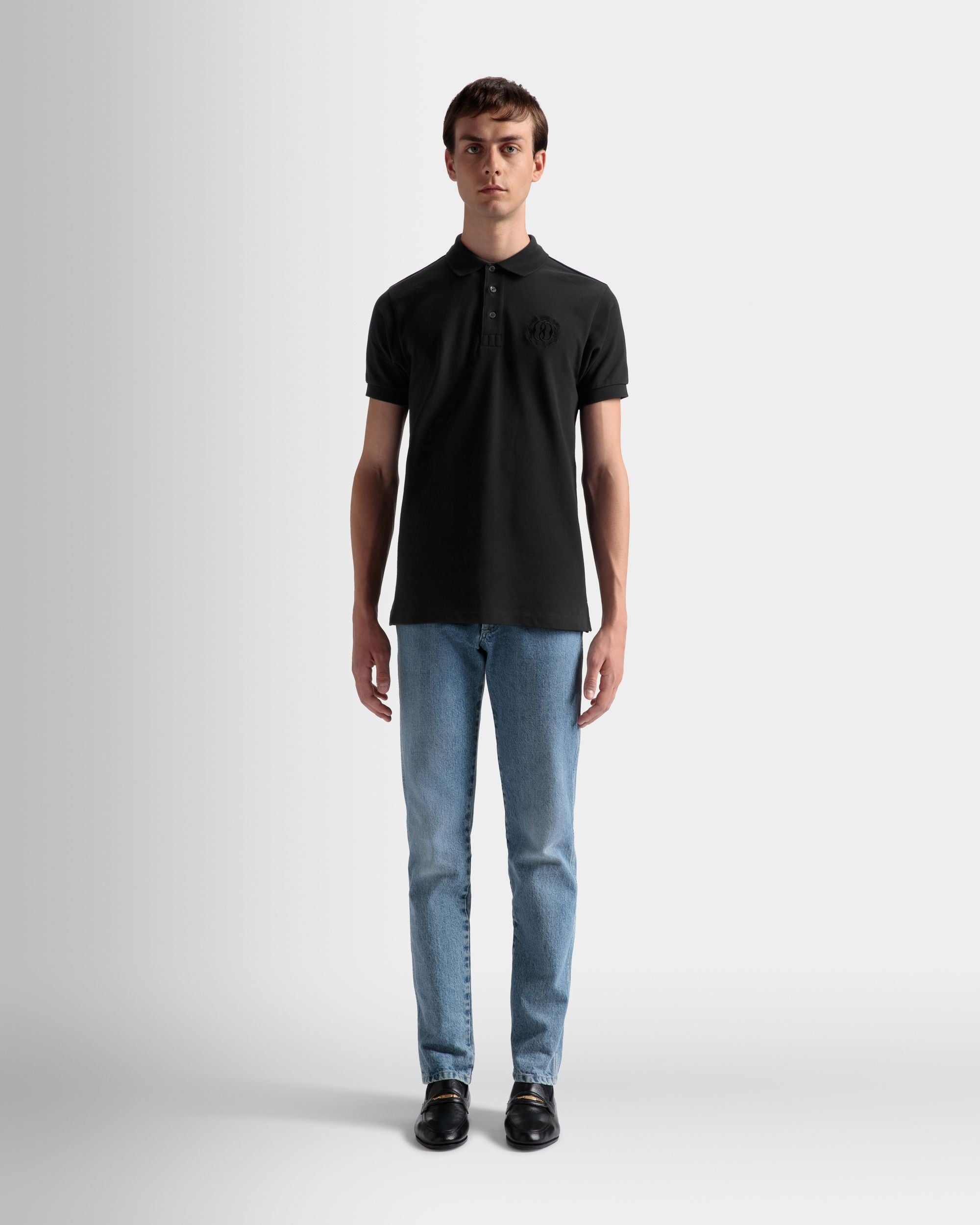 Emblem Polo In Black Cotton - Men's - Bally - 02