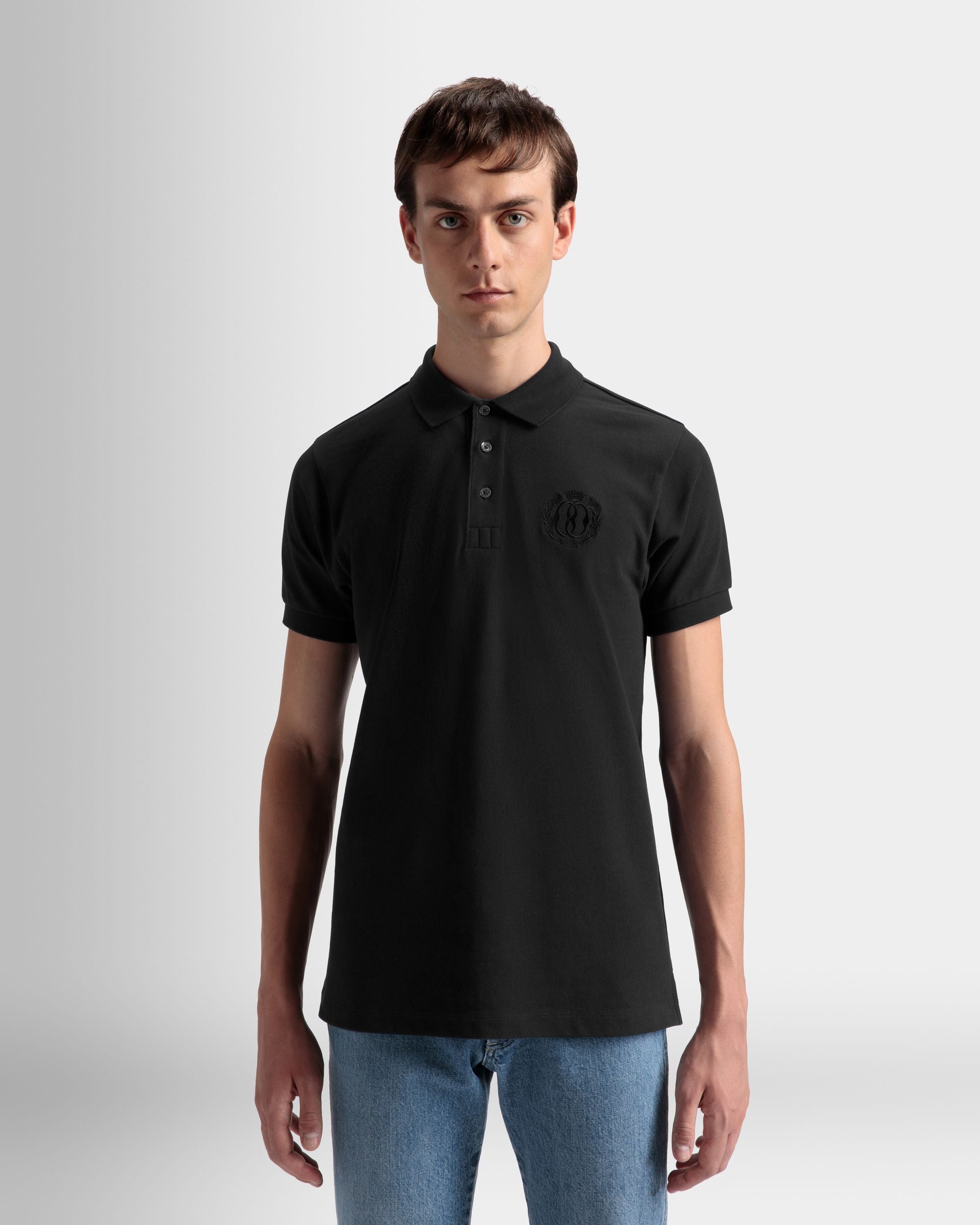 Emblem Polo In Black Cotton - Men's - Bally - 03