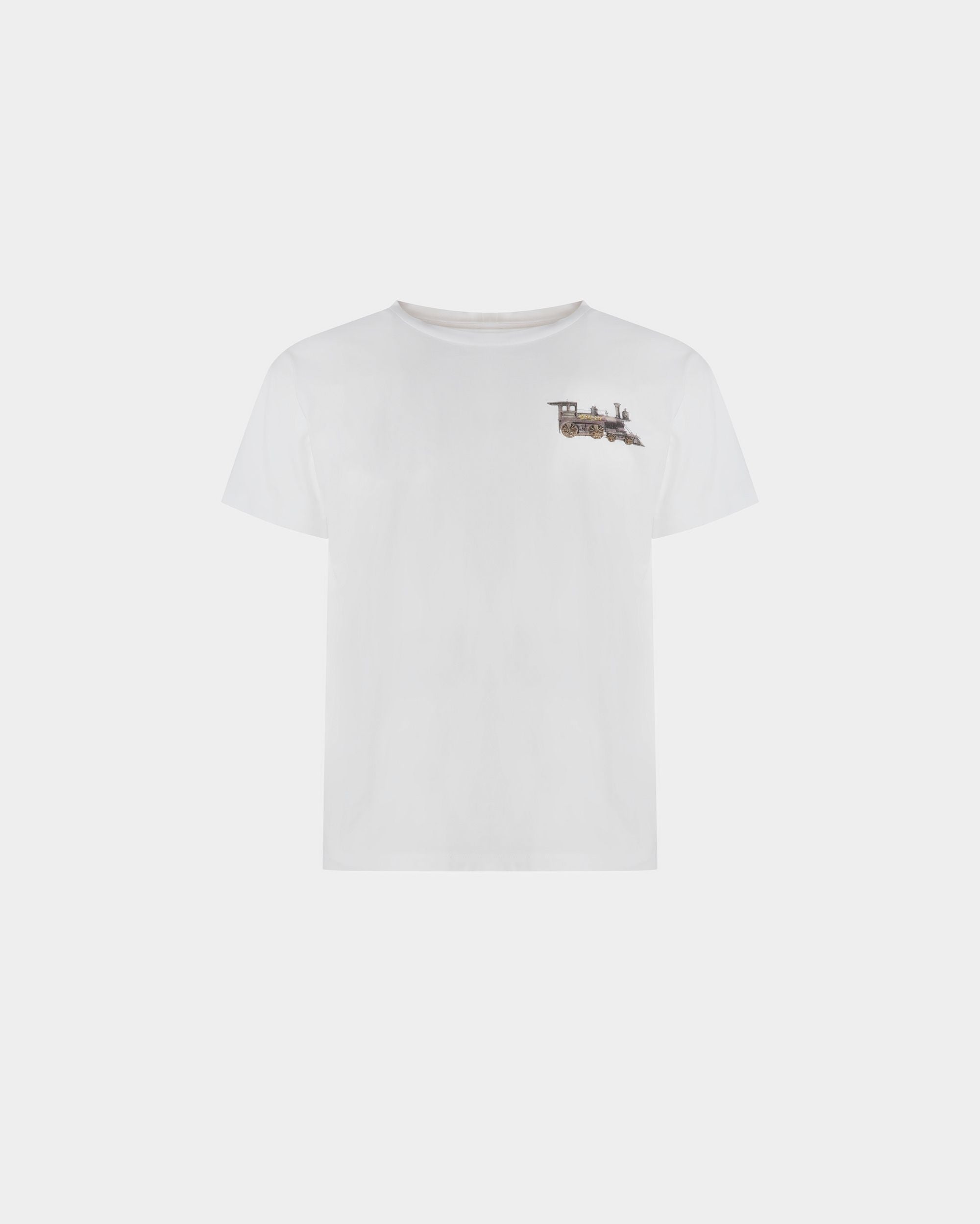 Train Motif T-Shirt In White Cotton - Men's - Bally - 01