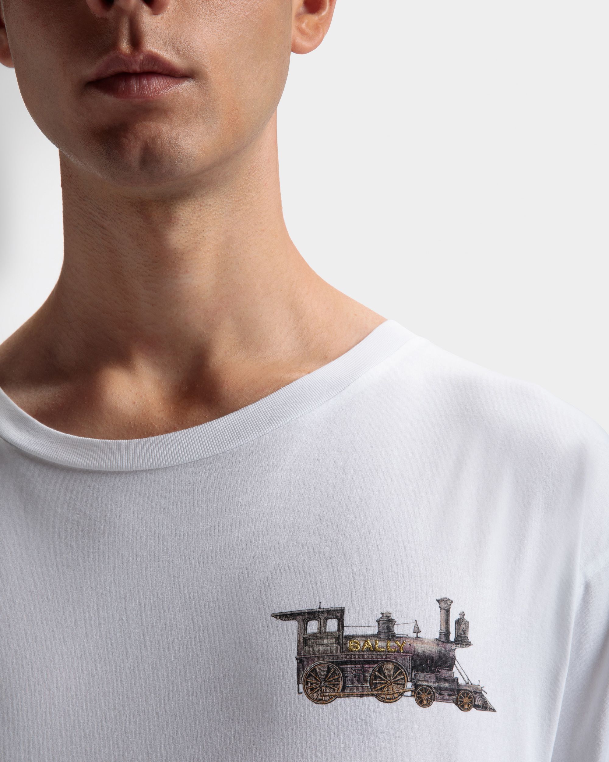 Train Motif T-Shirt In White Cotton - Men's - Bally - 04