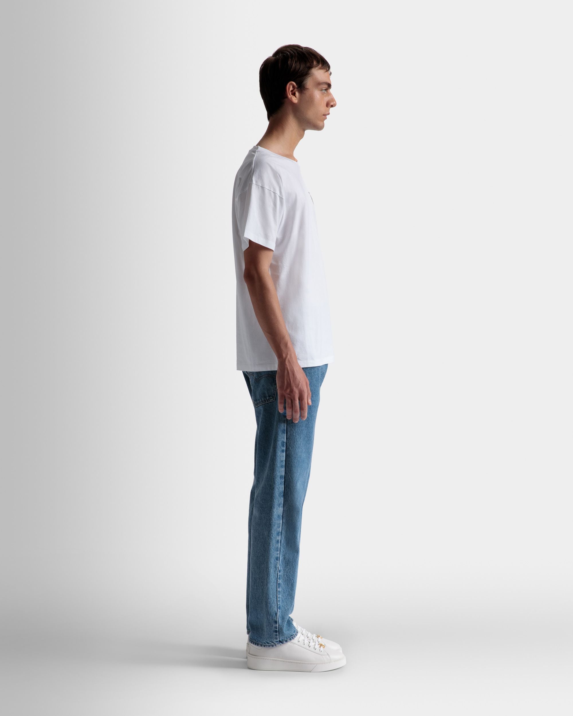 Train Motif T-Shirt In White Cotton - Men's - Bally - 05