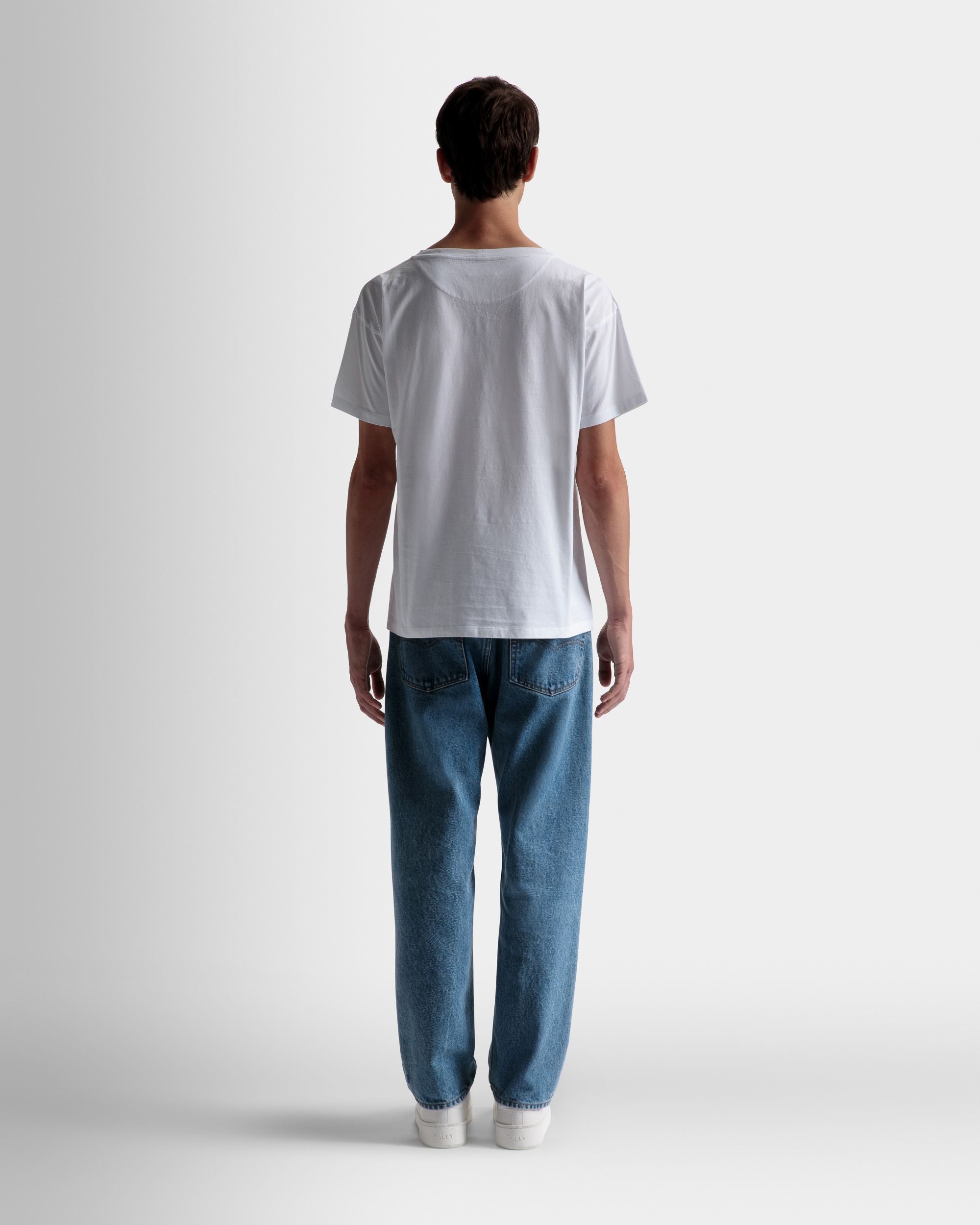 Train Motif T-Shirt In White Cotton - Men's - Bally - 06