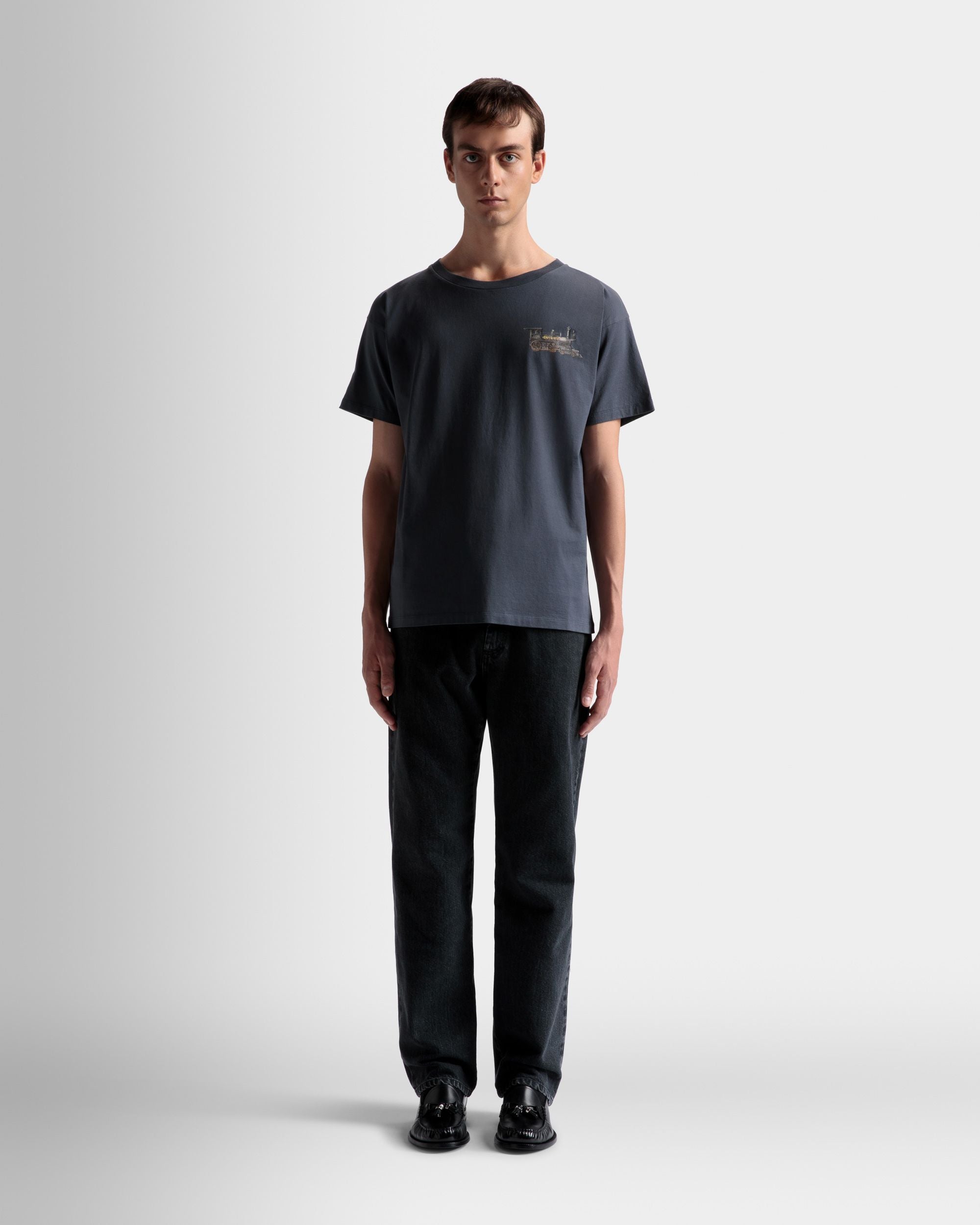 Train Motif T-Shirt In Stone Cotton - Men's - Bally - 02