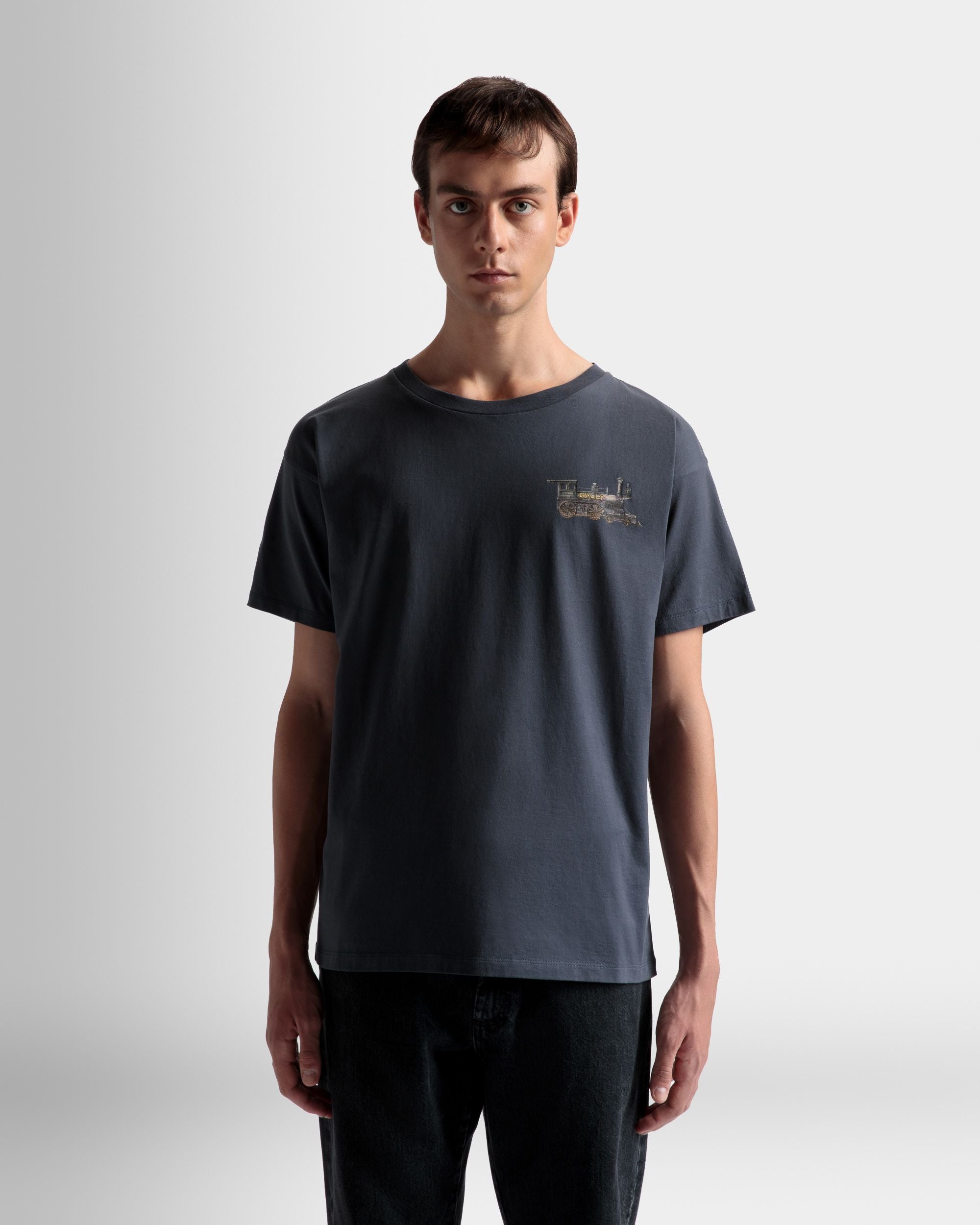 Train Motif T-Shirt In Stone Cotton - Men's - Bally - 03