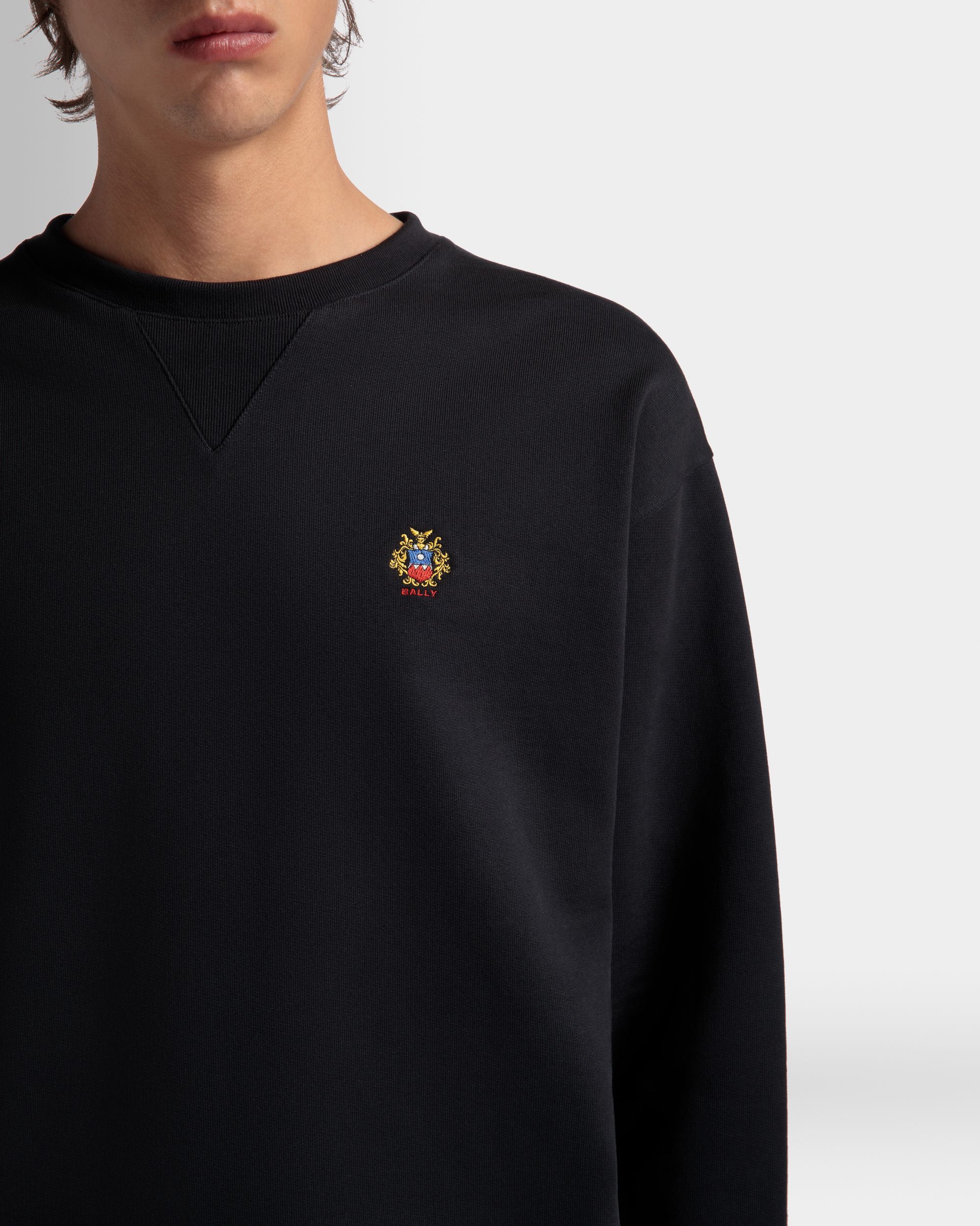 Men s Crewneck Sweatshirt With a Bally Crest Logo In Navy Blue Cotton Bally