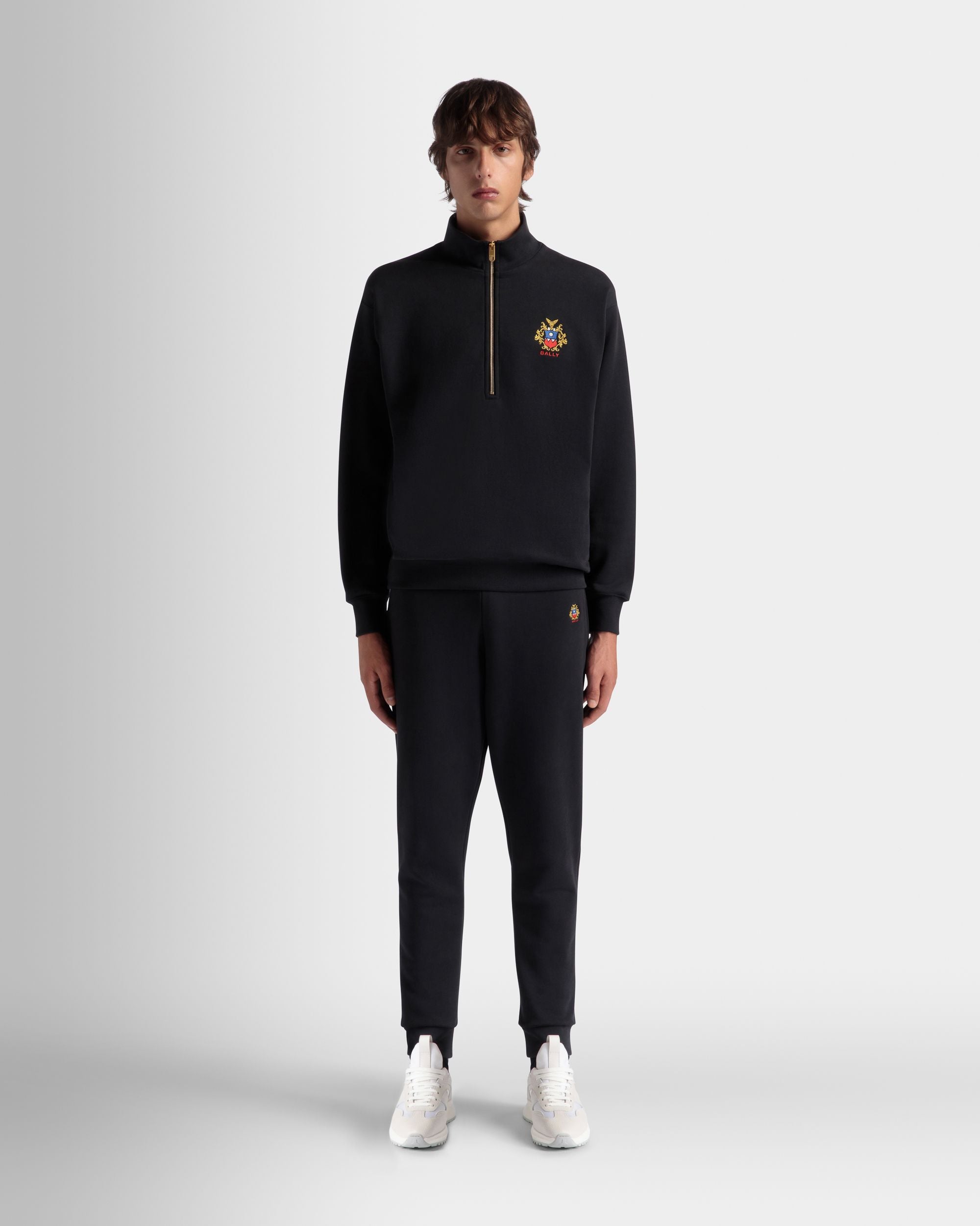 Sweatpants With a Bally Crest Logo In Navy Blue Cotton - Men's - Bally - 02