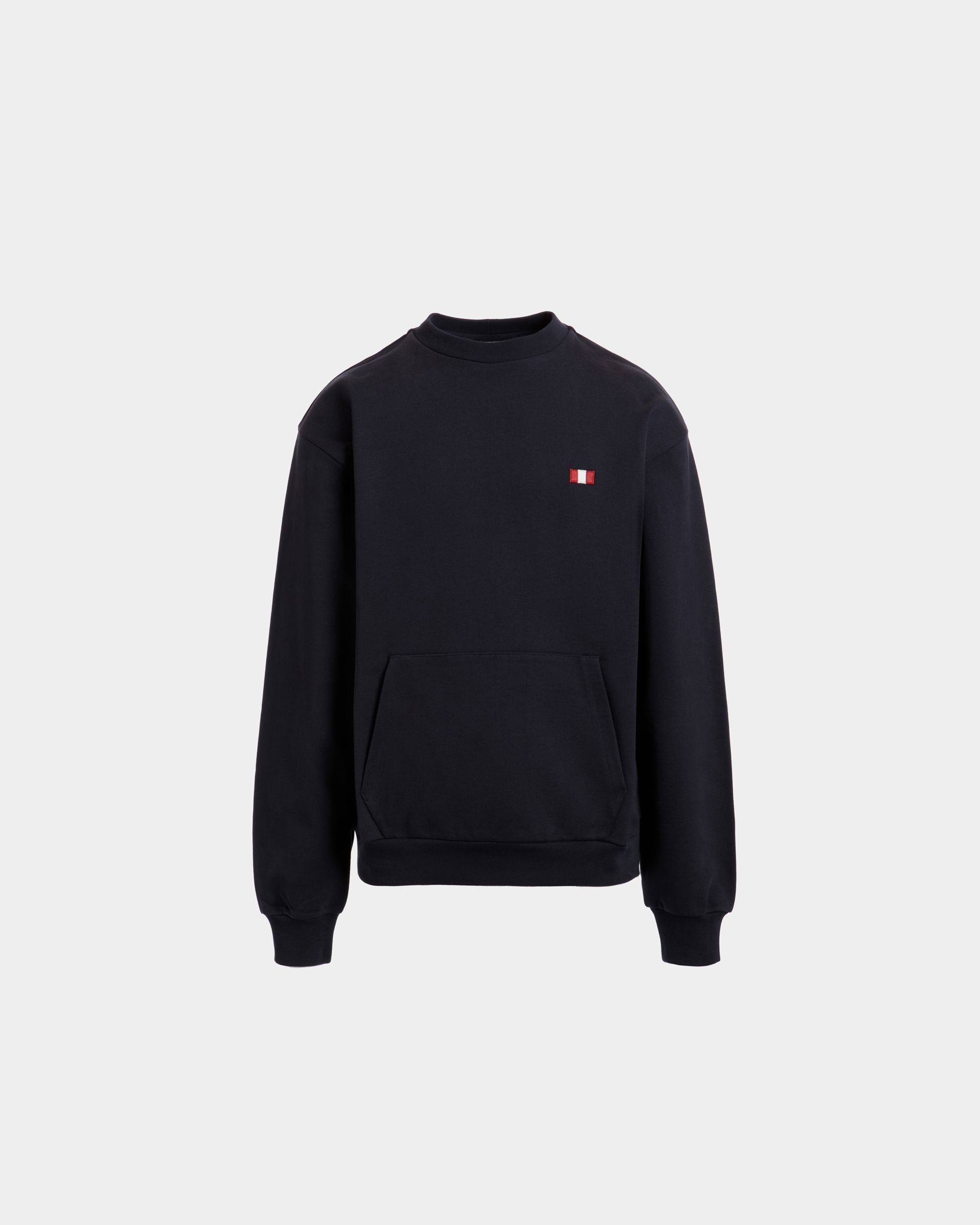 Crewneck Sweatshirt With a Bally Flag in Navy Blue Cotton - Men's - Bally - 01