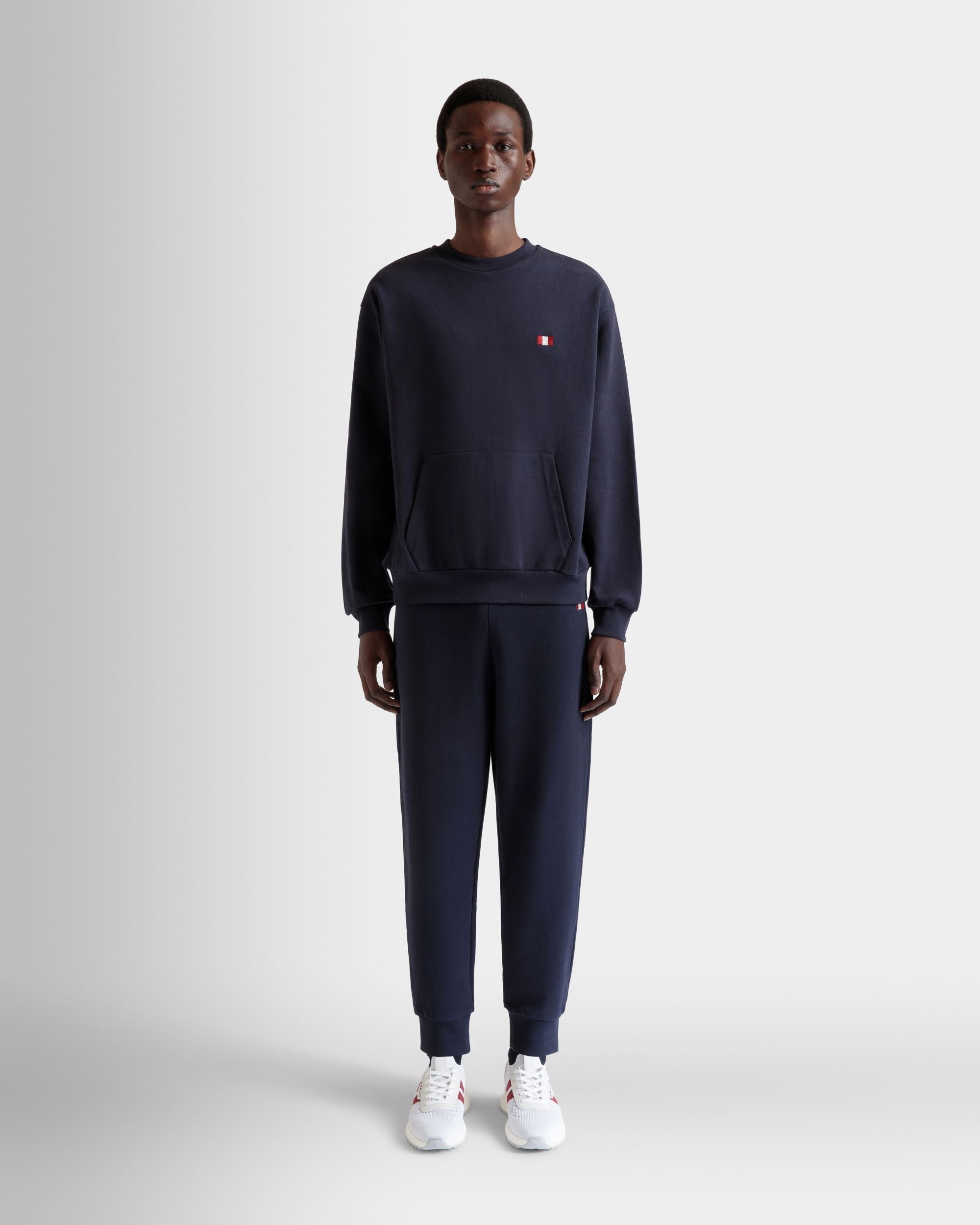Crewneck Sweatshirt With a Bally Flag in Navy Blue Cotton - Men's - Bally - 02
