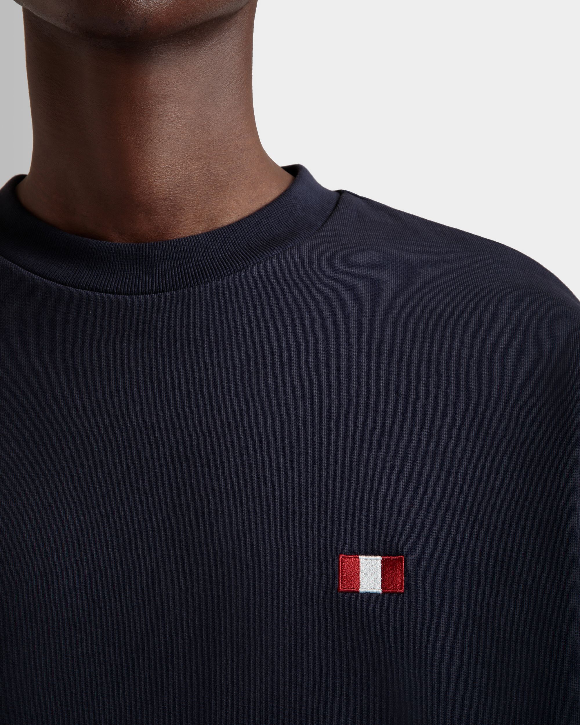 Crewneck Sweatshirt With a Bally Flag in Navy Blue Cotton - Men's - Bally - 03