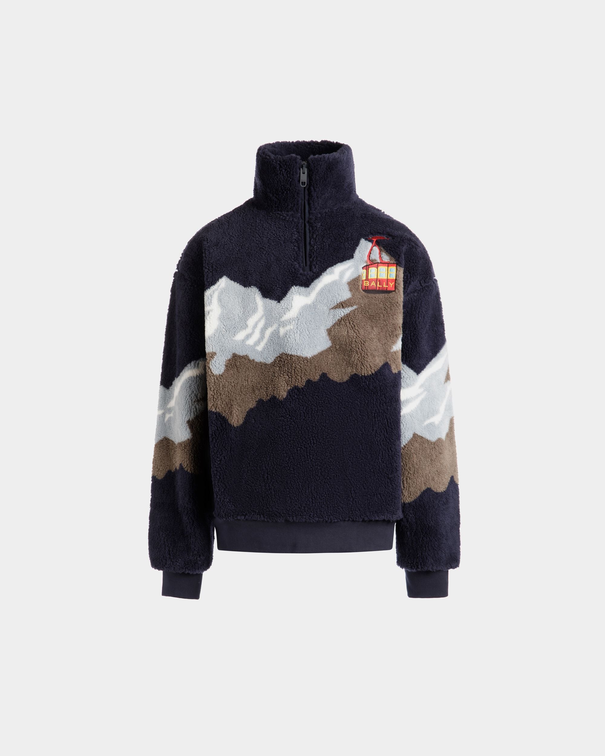 Winter Capsule Half Zip Sweatshirt in Navy Blue Fleece - Men's - Bally - 01