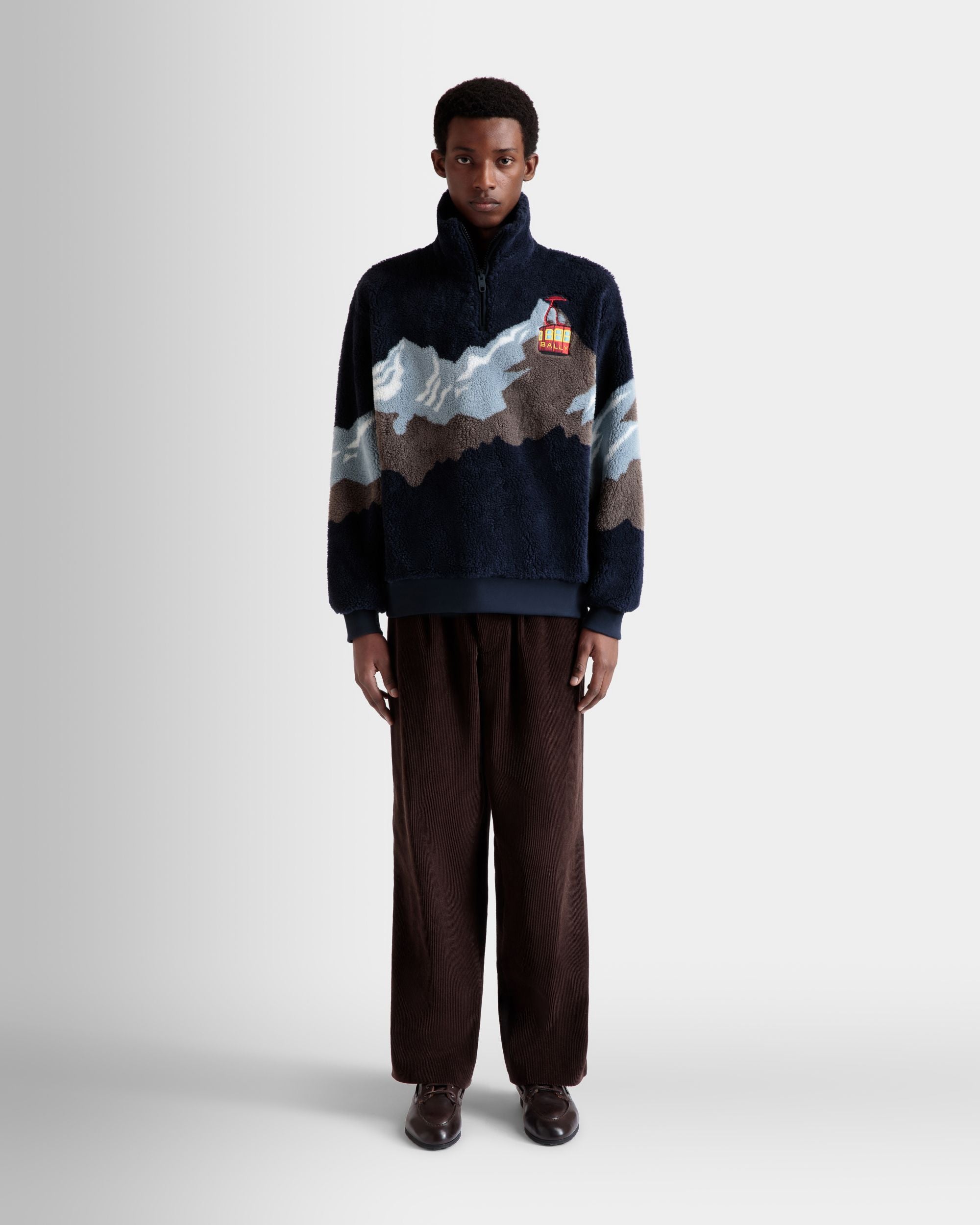 Winter Capsule Half Zip Sweatshirt in Navy Blue Fleece - Men's - Bally - 02