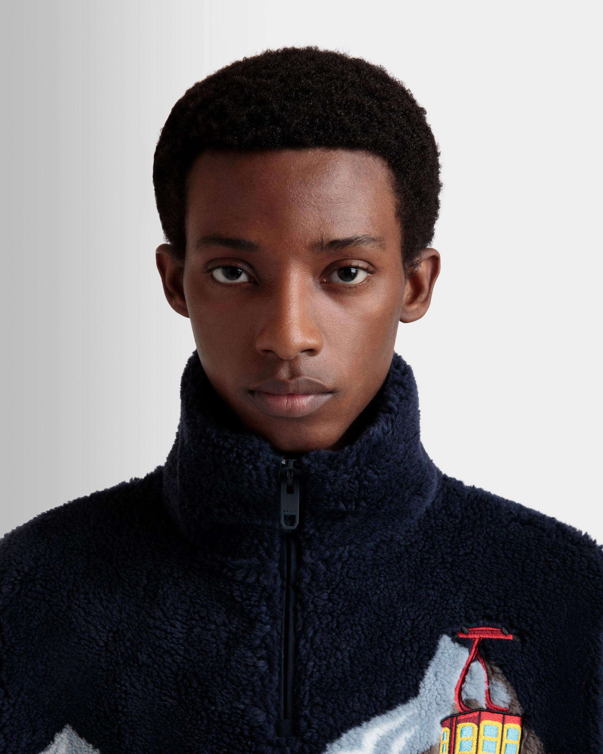 Winter Capsule Half Zip Sweatshirt in Navy Blue Fleece - Men's - Bally - 03