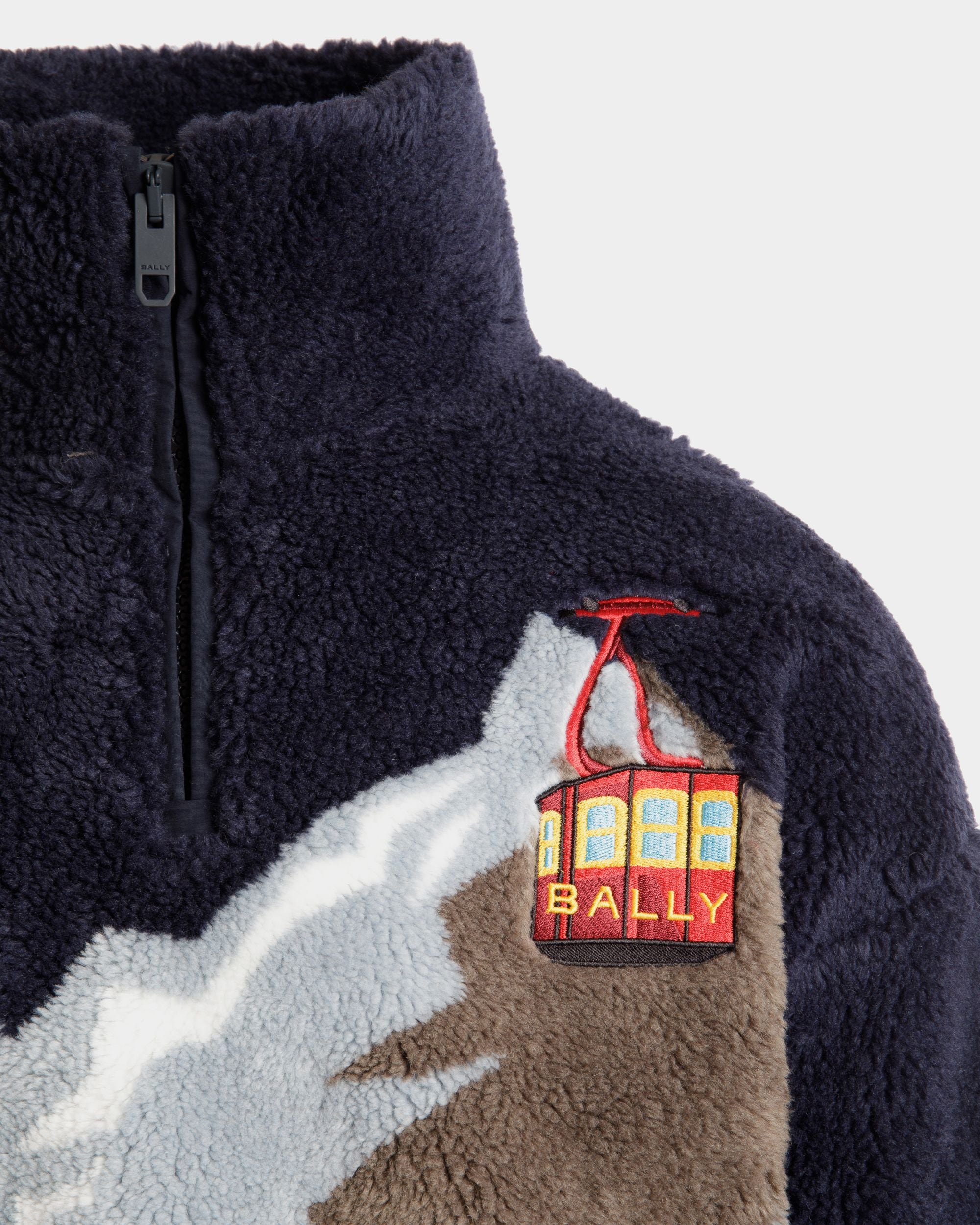 Winter Capsule Half Zip Sweatshirt in Navy Blue Fleece - Men's - Bally - 04