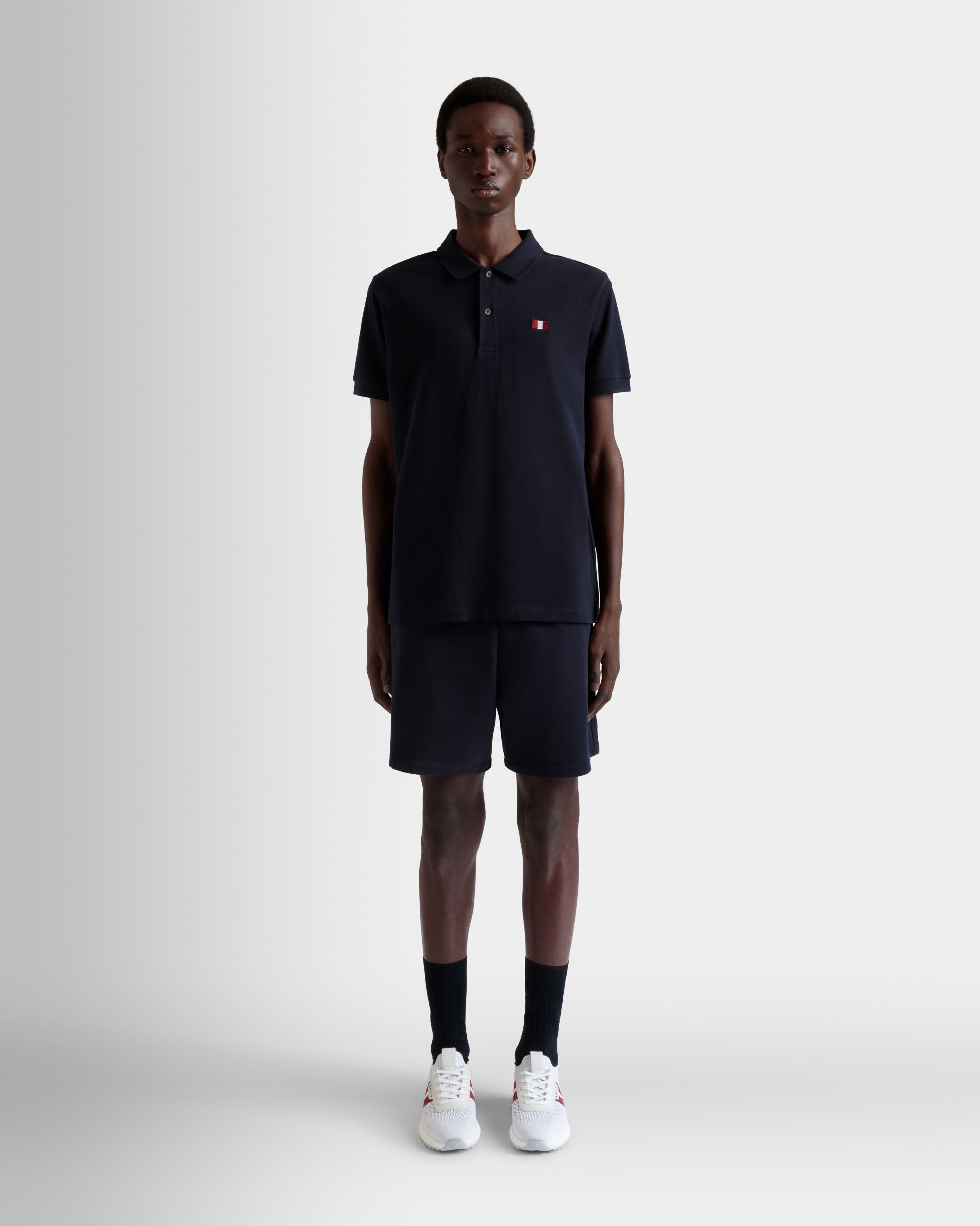 Shorts With a Bally Flag in Navy Blue Cotton - Men's - Bally - 02