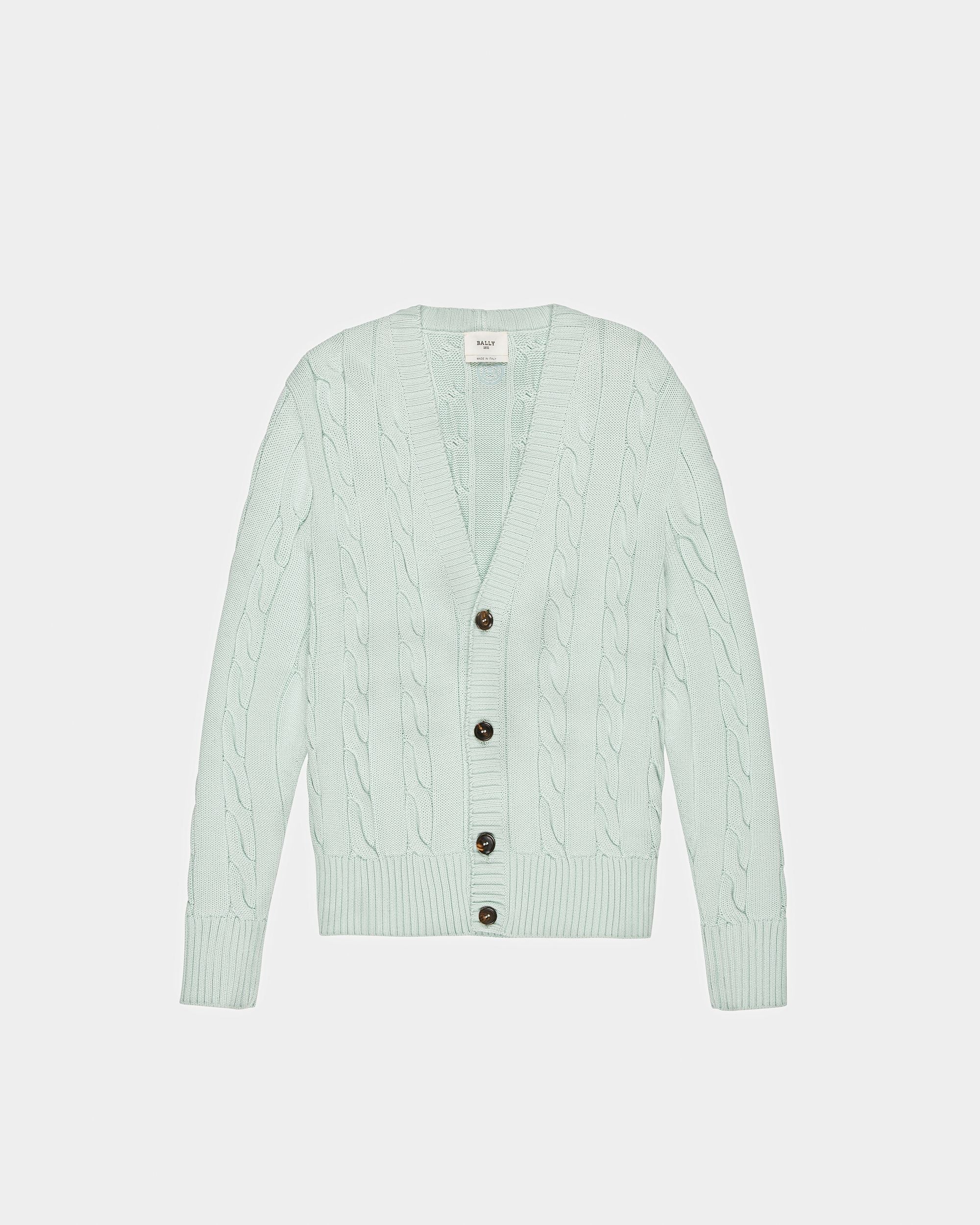 Cotton Cable Knit Cardigan In Blue - Men's - Bally - 01