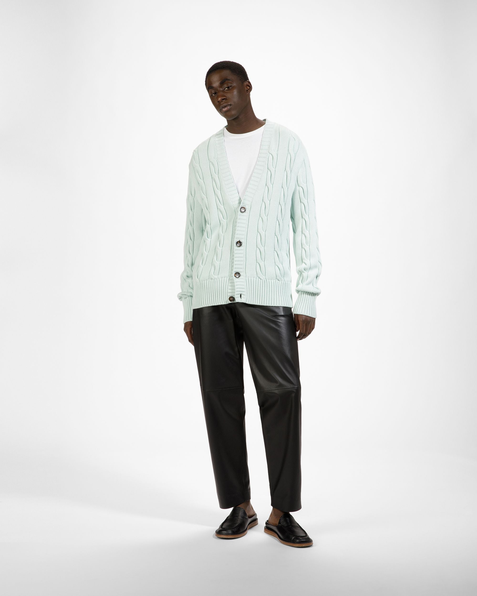 Cotton Cable Knit Cardigan In Blue - Men's - Bally - 02