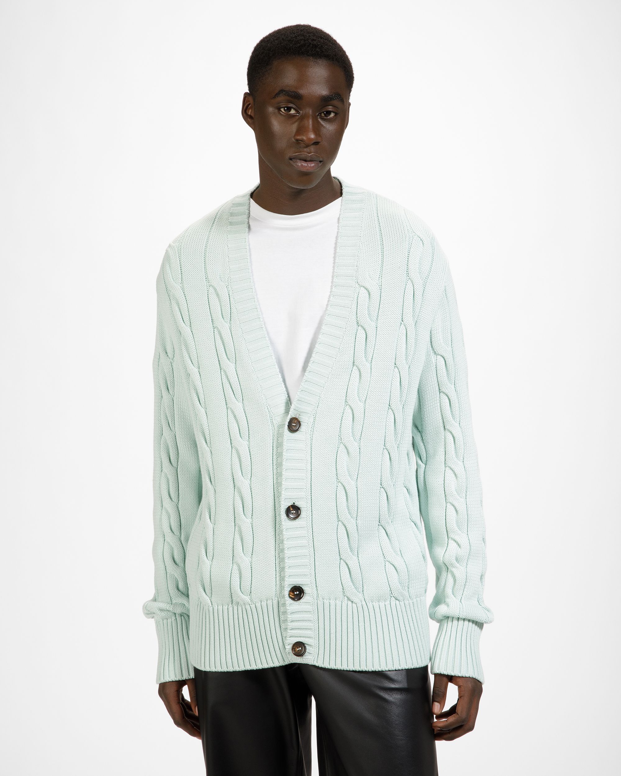 Cotton Cable Knit Cardigan In Blue - Men's - Bally - 03