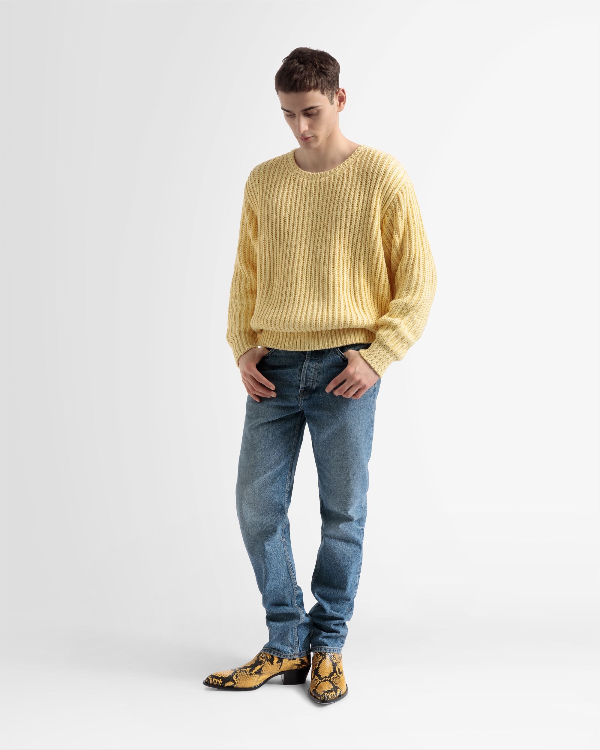 Cotton Knitted Crew Neck In Yellow - Men's - Bally - 01