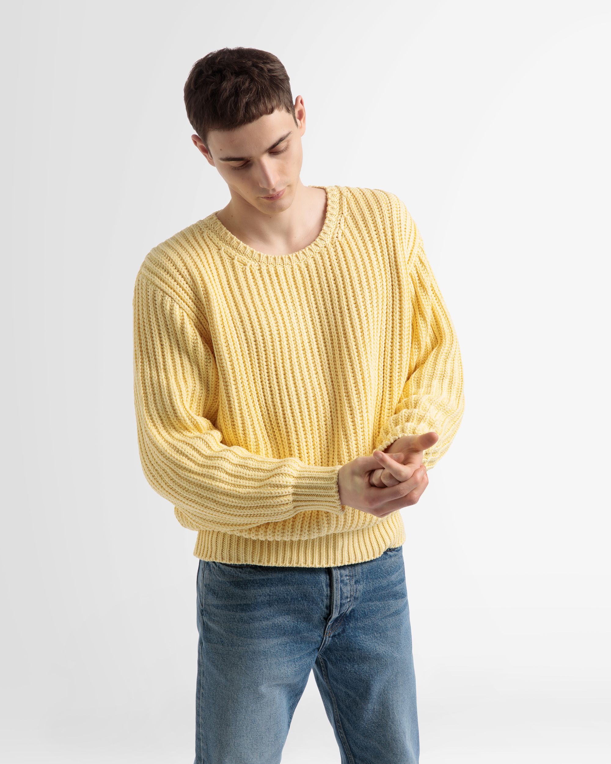 Cotton Knitted Crew Neck In Yellow - Men's - Bally - 02