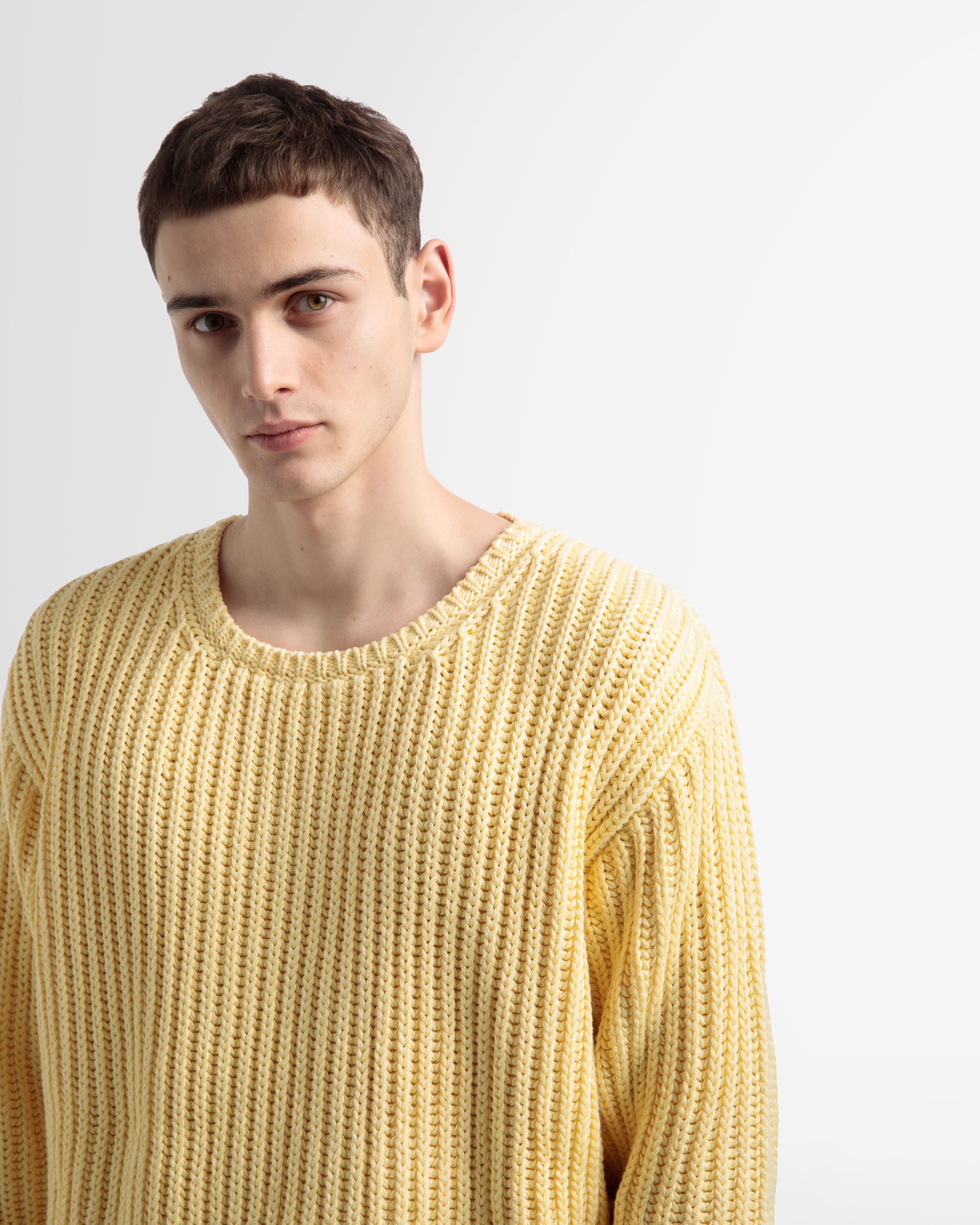 Cotton Knitted Crew Neck In Yellow - Men's - Bally - 03