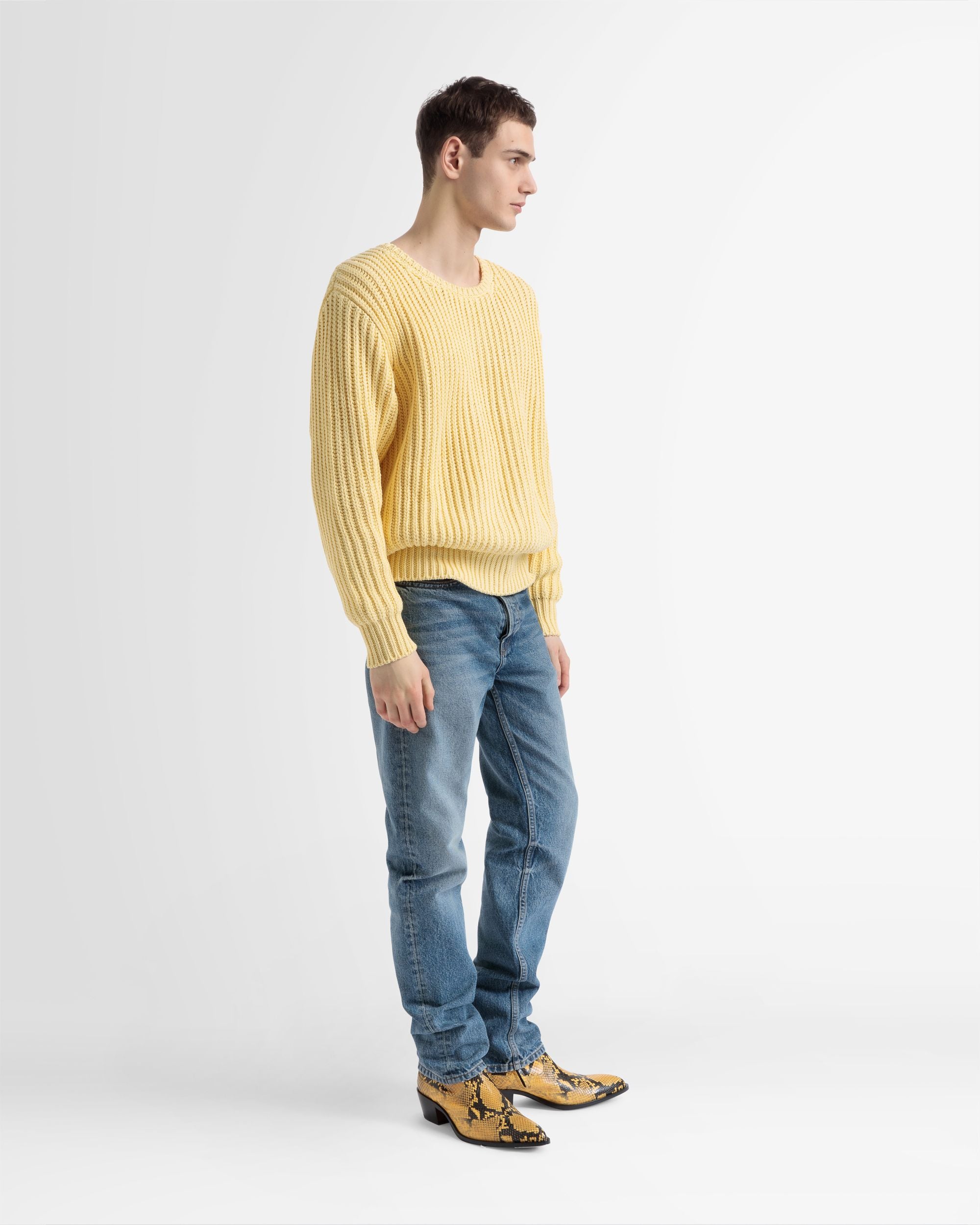 Cotton Knitted Crew Neck In Yellow - Men's - Bally - 04