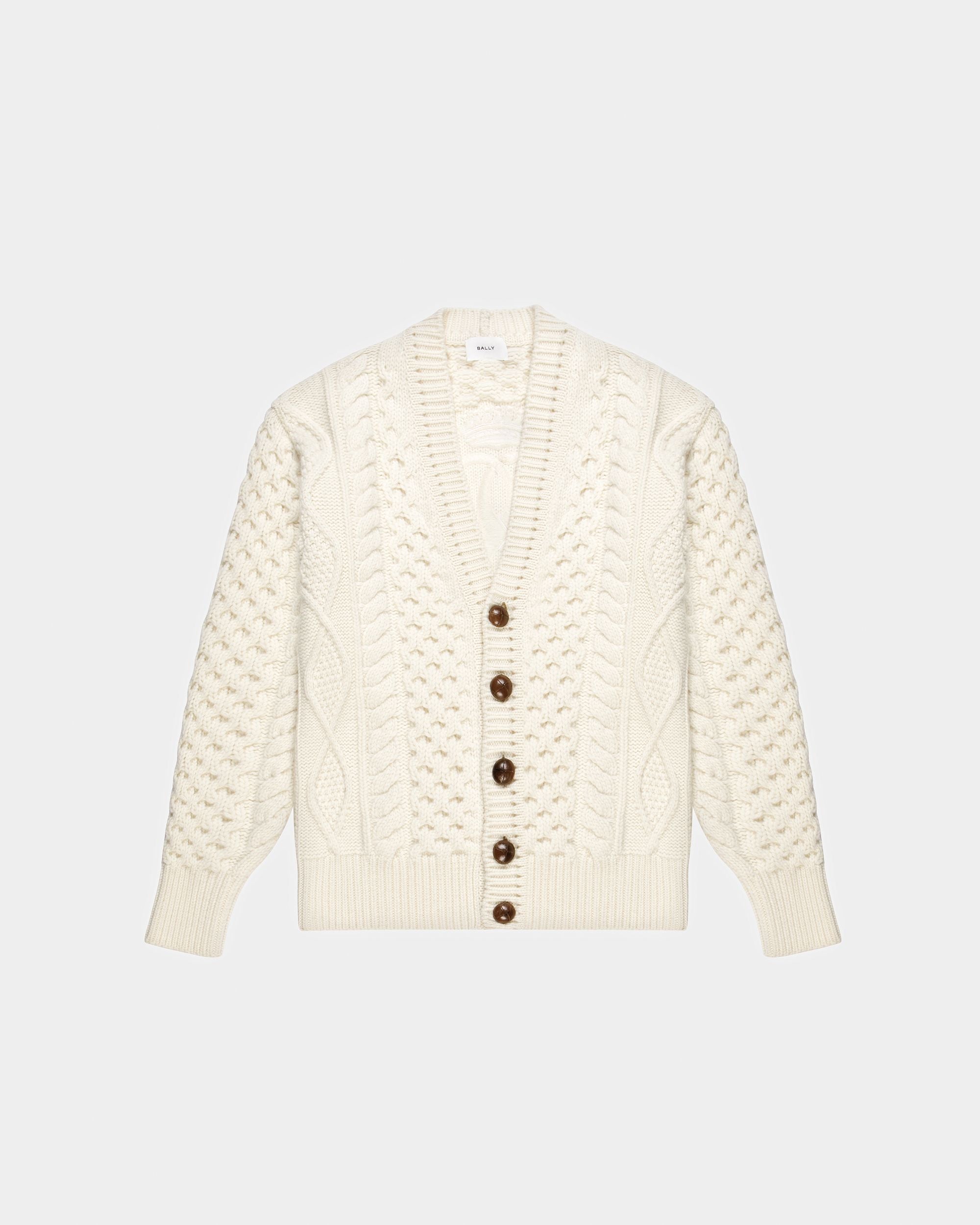 Knitted V-Neck Cardigan In Bone - Men's - Bally - 01