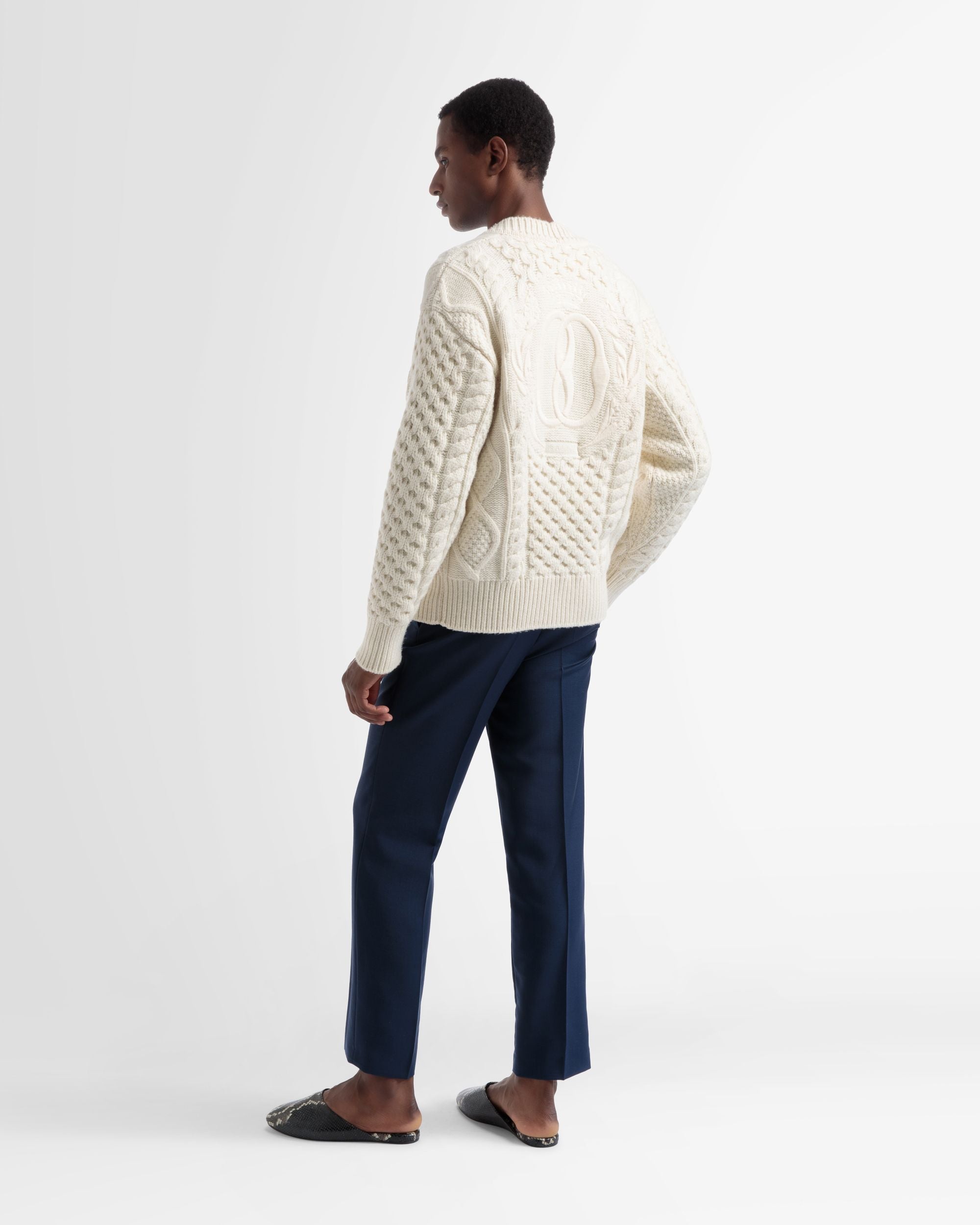 Knitted V-Neck Cardigan In Bone - Men's - Bally - 06