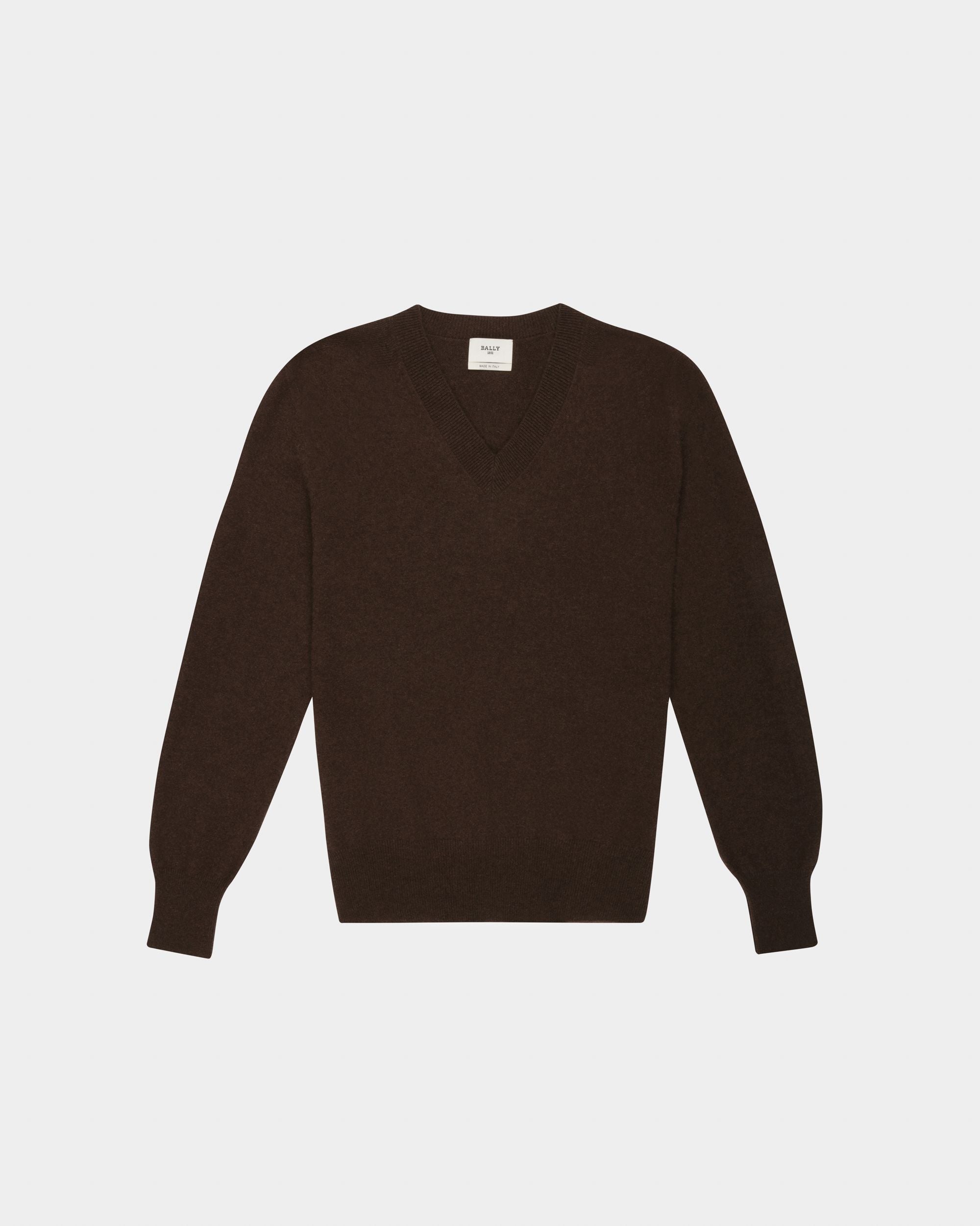 Cashmere V-Neck In Ebony Brown - Men's - Bally - 04