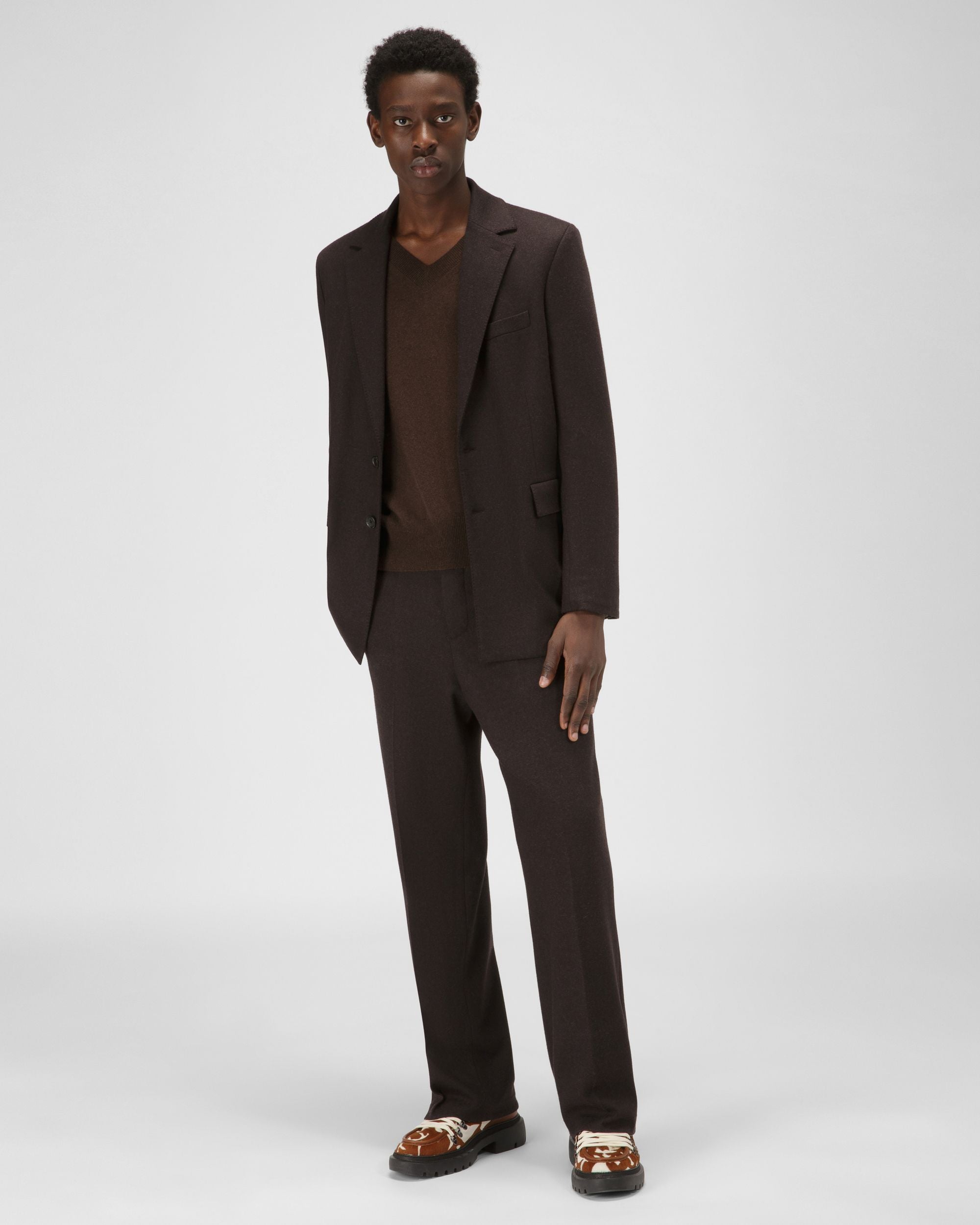 Cashmere V-Neck In Ebony Brown - Men's - Bally - 05