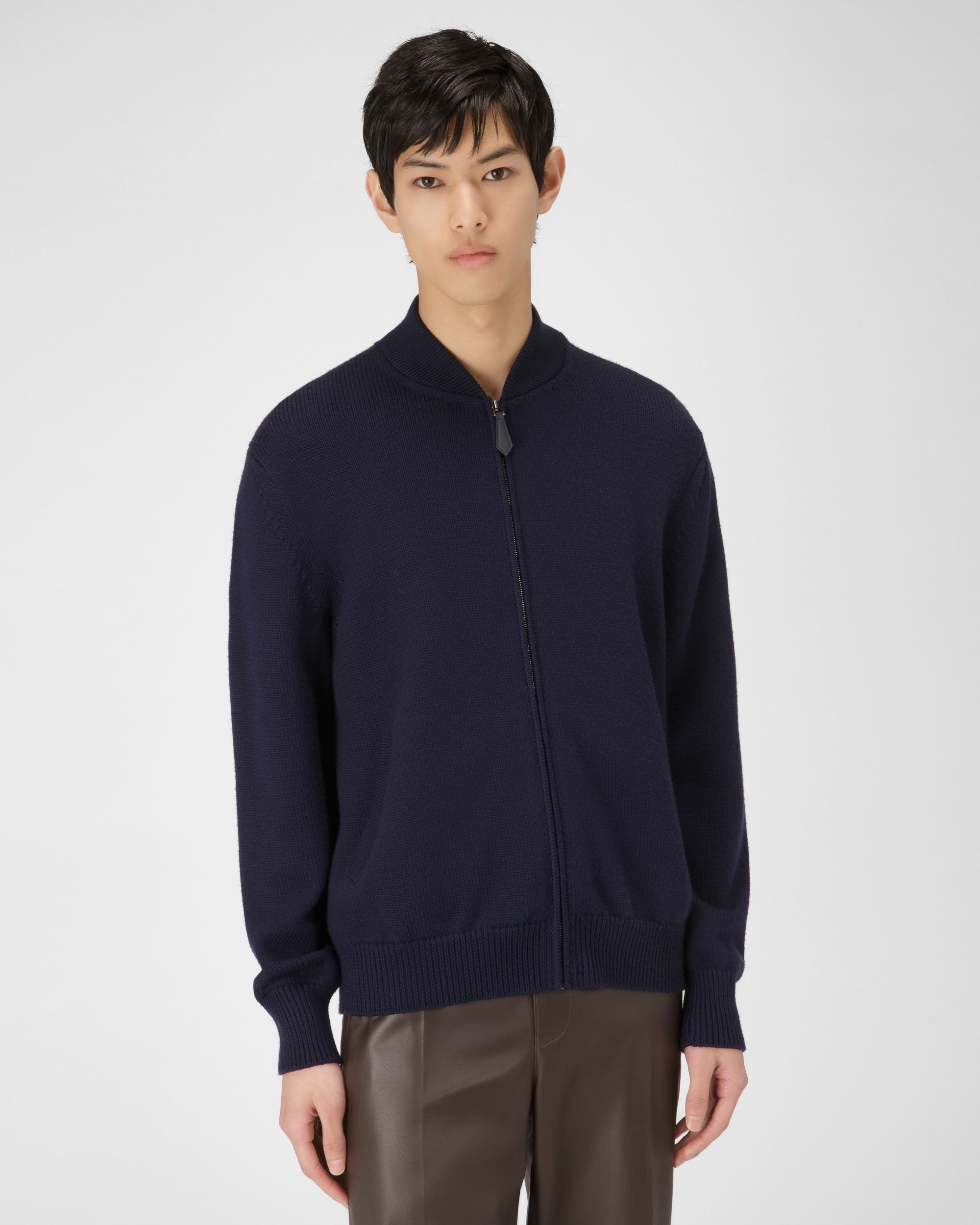 Wool Cardigan In Navy - Men's - Bally - 01